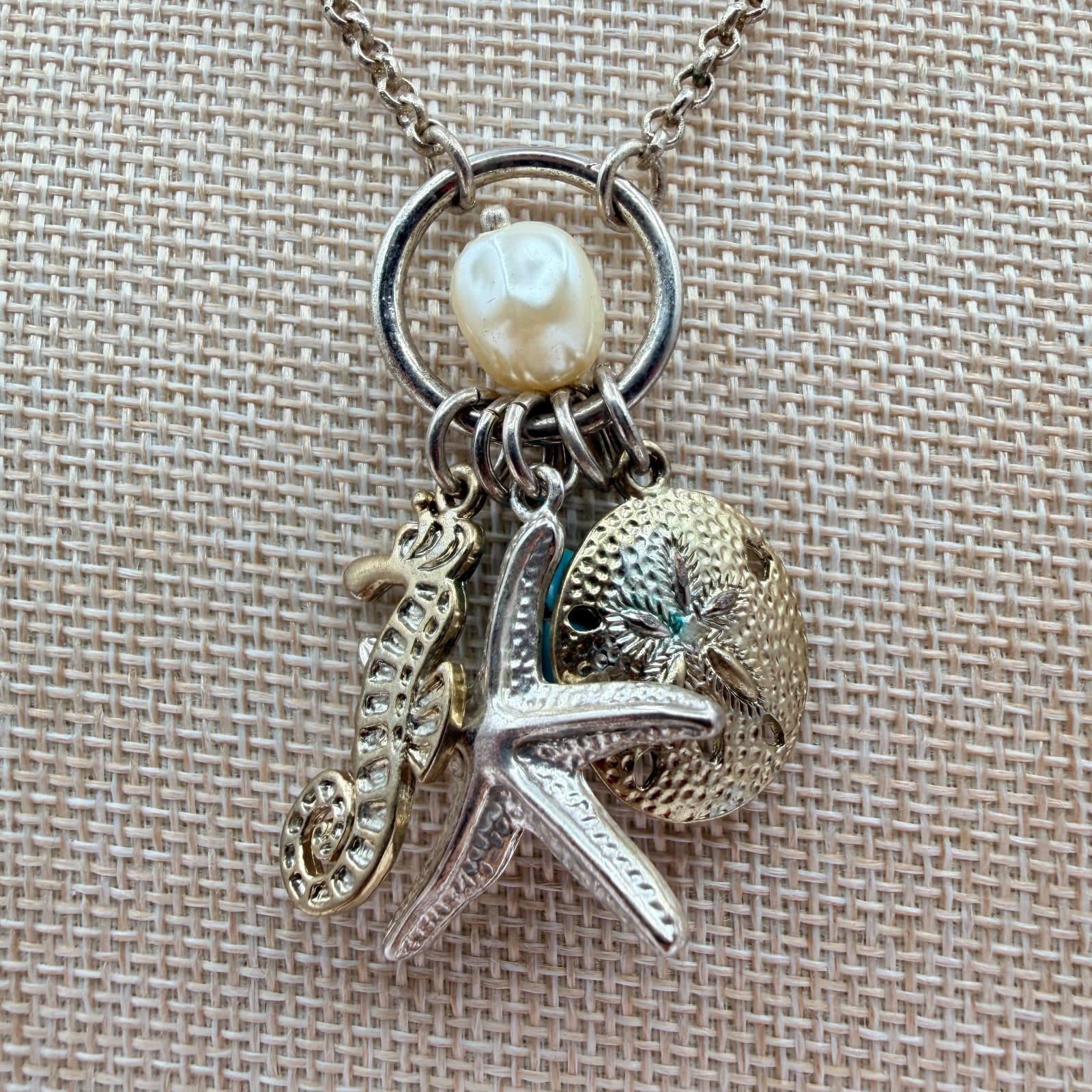 Vintage 90s Silver Tone Faux Pearl Pendant Necklace Women's Classic Jewelry - Thumbnail 7