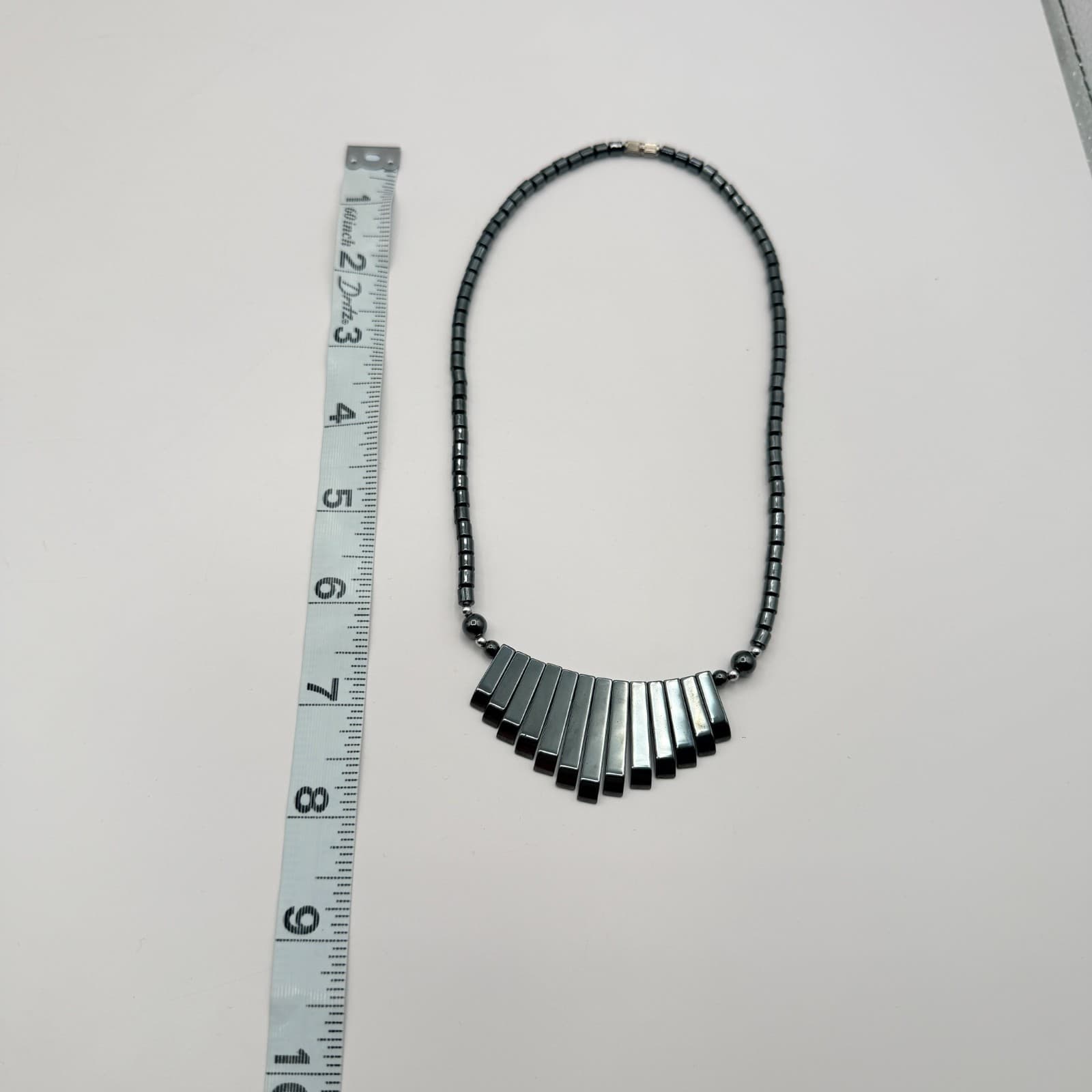 Vintage 90s Hematite Beaded Fringe Statement Necklace Boho Fashion Jewelry - Thumbnail 11