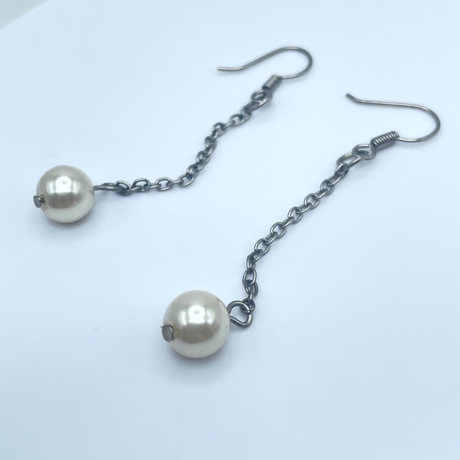 Boutique Silver-Tone Round Link Chain Mother Of Pearl Dangle French Hook Earring - Image 1