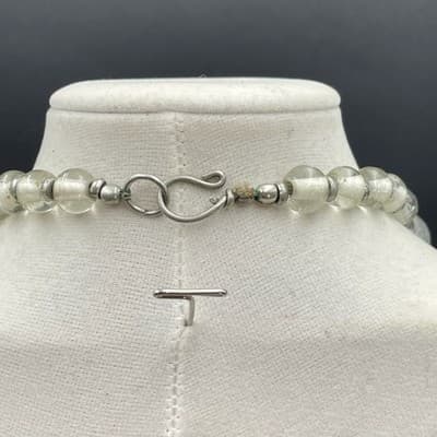 Silver-Tone Chunky Dichroic Glass Beaded Brutalist Spiral Disc Pendant Necklace - Thumbnail 7