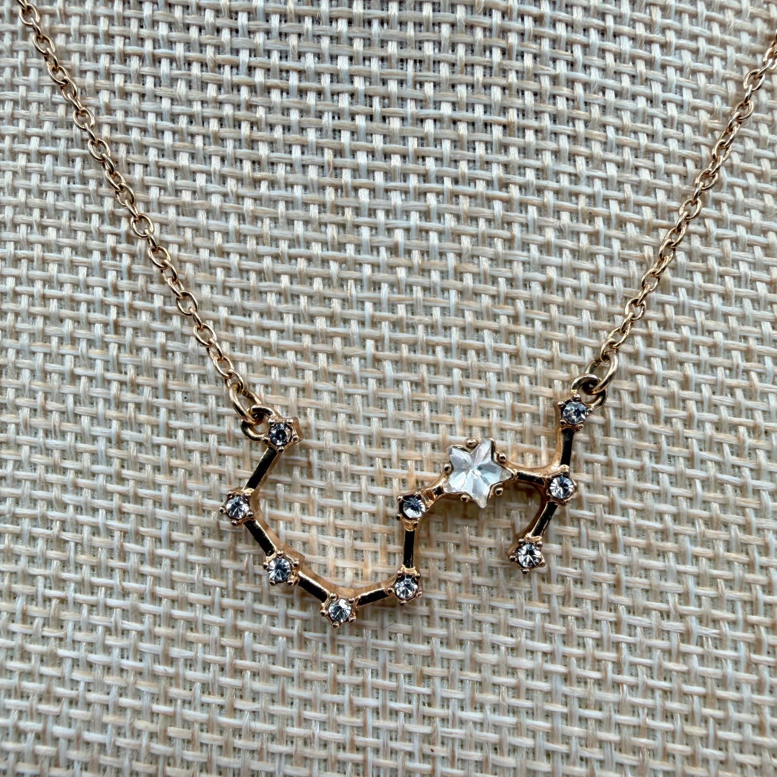 Vintage 90s Gold Tone Constellation Rhinestone Pendent Necklace Women's Jewelry - Thumbnail 3