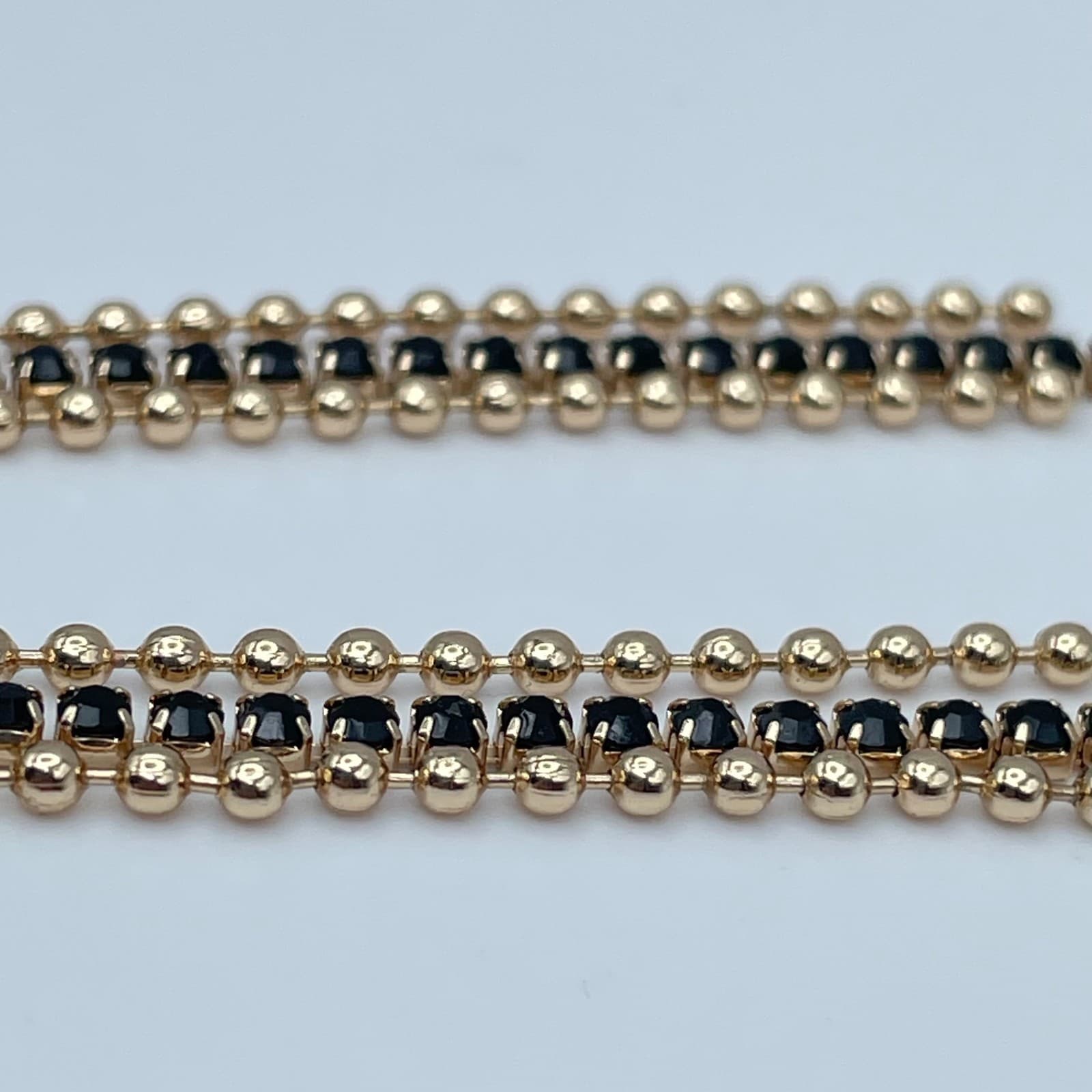 Vintage Y2K Gold Tone Triple Layer Dangle Earrings Black Rhinestone Ball Chain - Thumbnail 7