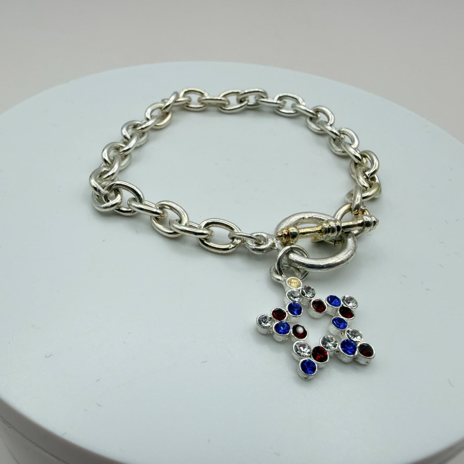 Vintage Y2K Silver Tone Rhinestone Star Charm Bracelet Women's Classic Jewelry - Thumbnail 3