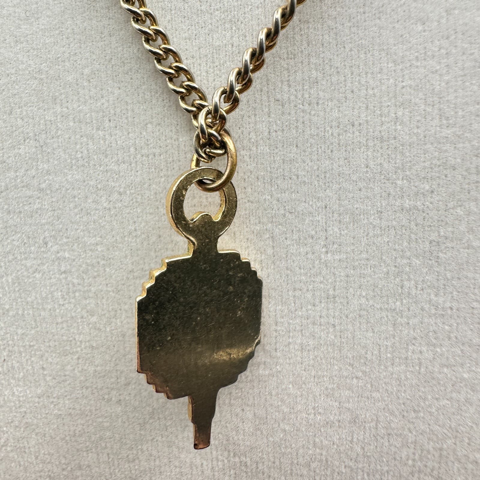 Vintage gold-tone square necklace with enamel Gardena High School Mohican emblem - Thumbnail 4