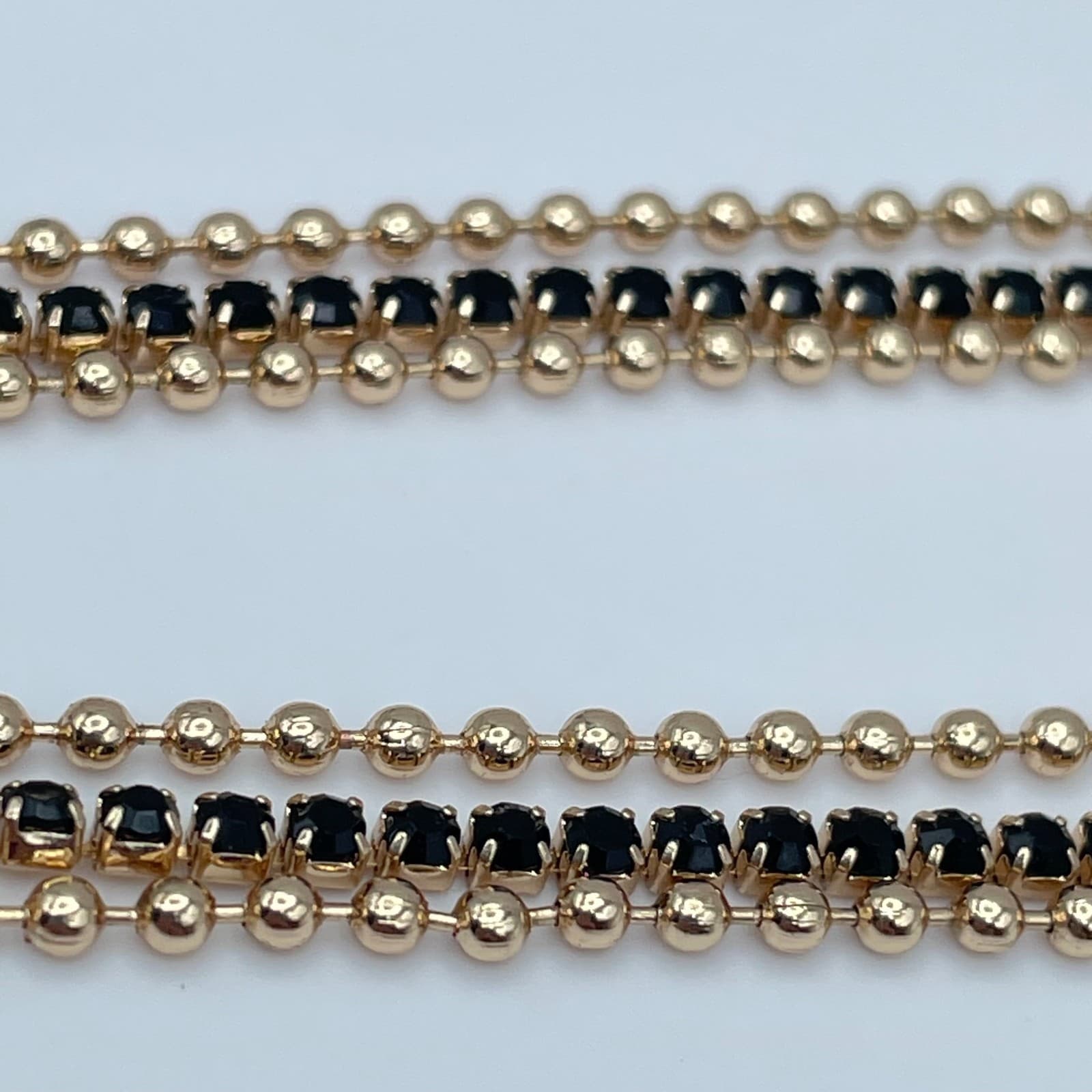 Vintage Y2K Gold Tone Triple Layer Dangle Earrings Black Rhinestone Ball Chain - Thumbnail 8