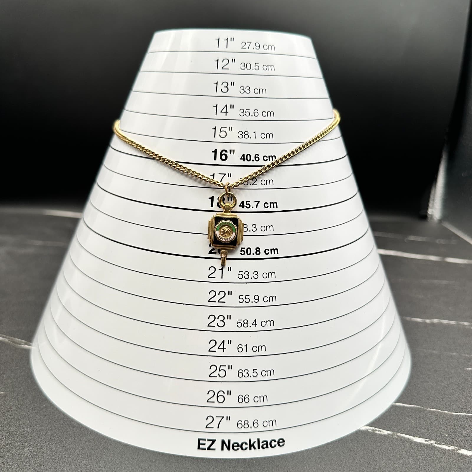 Vintage gold-tone square necklace with enamel Gardena High School Mohican emblem - Thumbnail 9