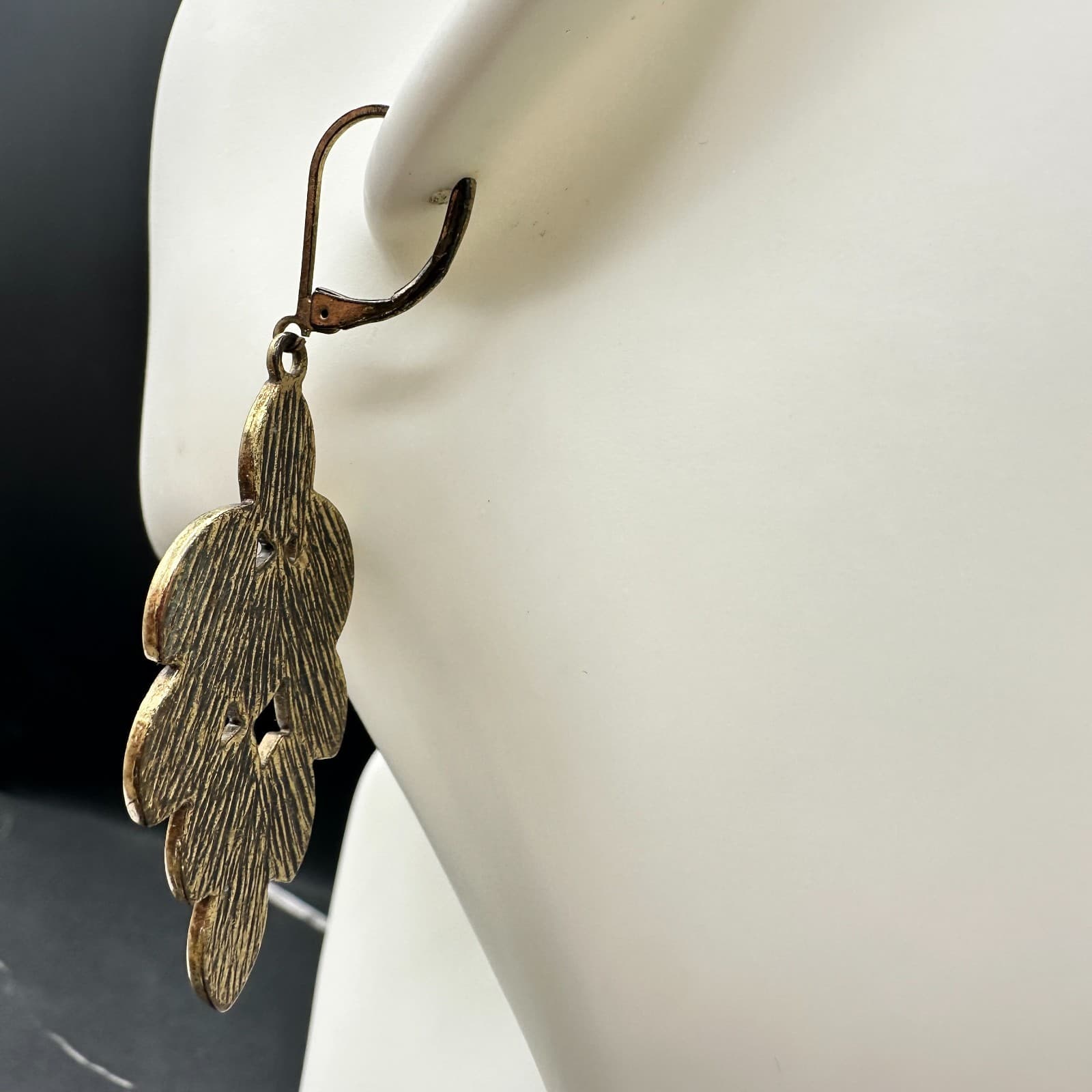 Vintage Women's Red Leaf Cabochon Bronze Metal Beauty Dangle/Drop Earrings - Thumbnail 8