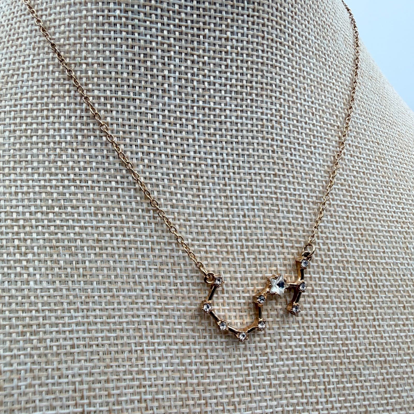 Vintage 90s Gold Tone Constellation Rhinestone Pendent Necklace Women's Jewelry - Thumbnail 4