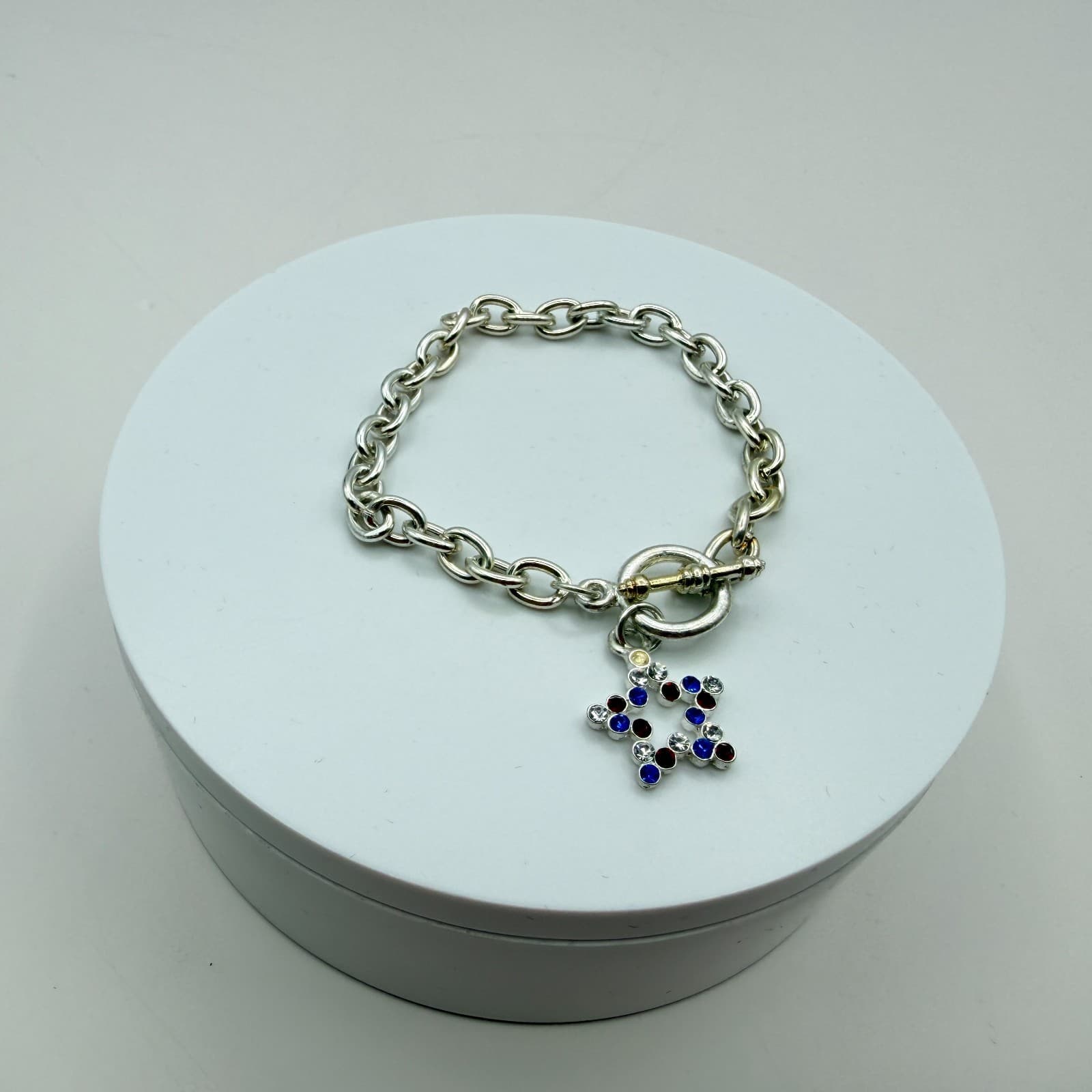 Vintage Y2K Silver Tone Rhinestone Star Charm Bracelet Women's Classic Jewelry - Thumbnail 2