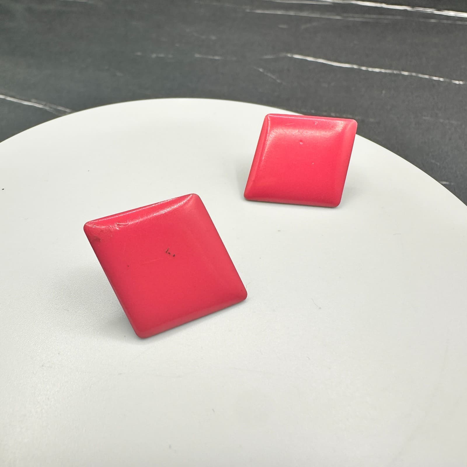 Vintage 80s Red Rhombus Square Stud Earrings Geometric Plastic Mod Punk Style - Image 1