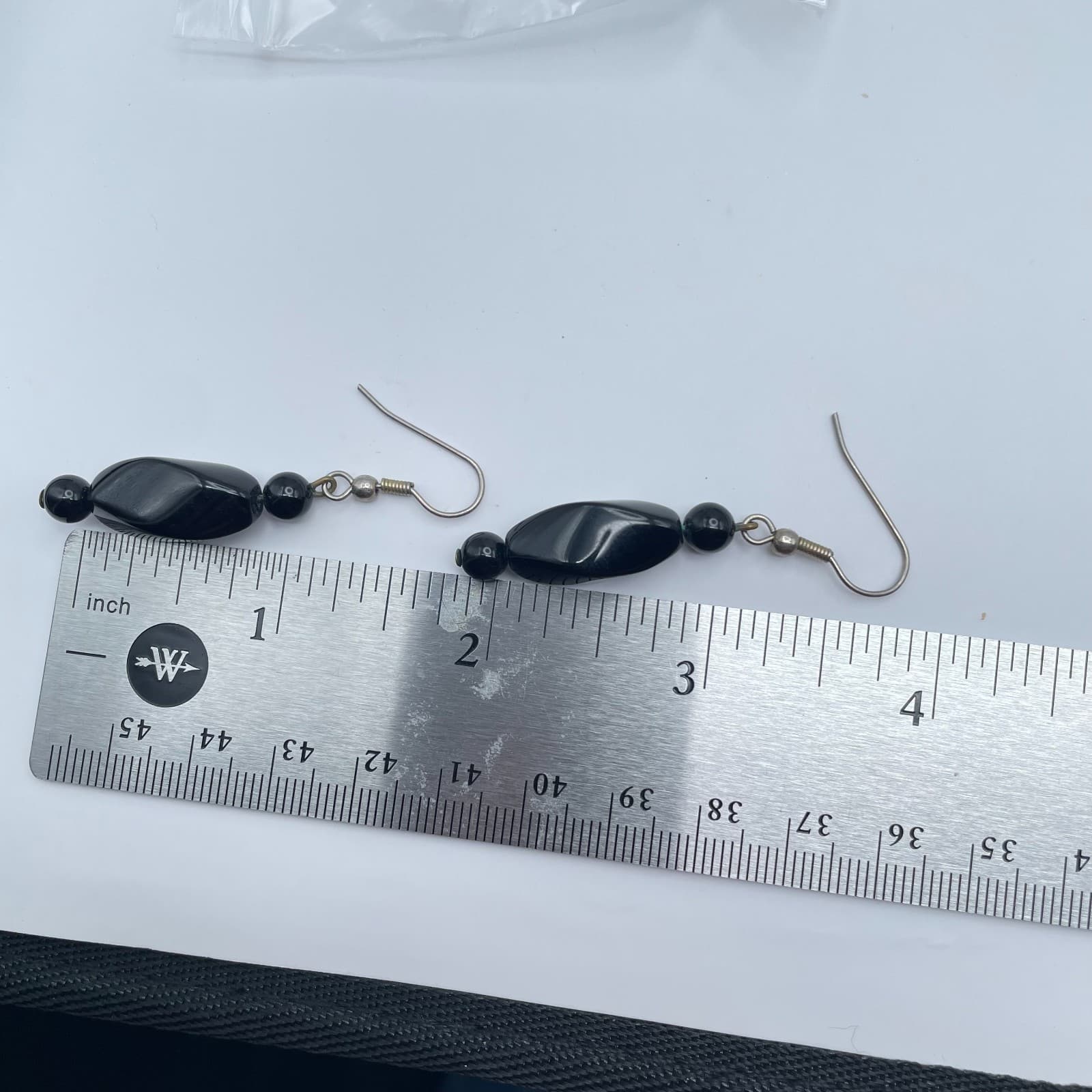 Vintage 90s Black Onyx Beaded Silver Tone Dangle Earrings Boho Women's Jewelry - Thumbnail 6