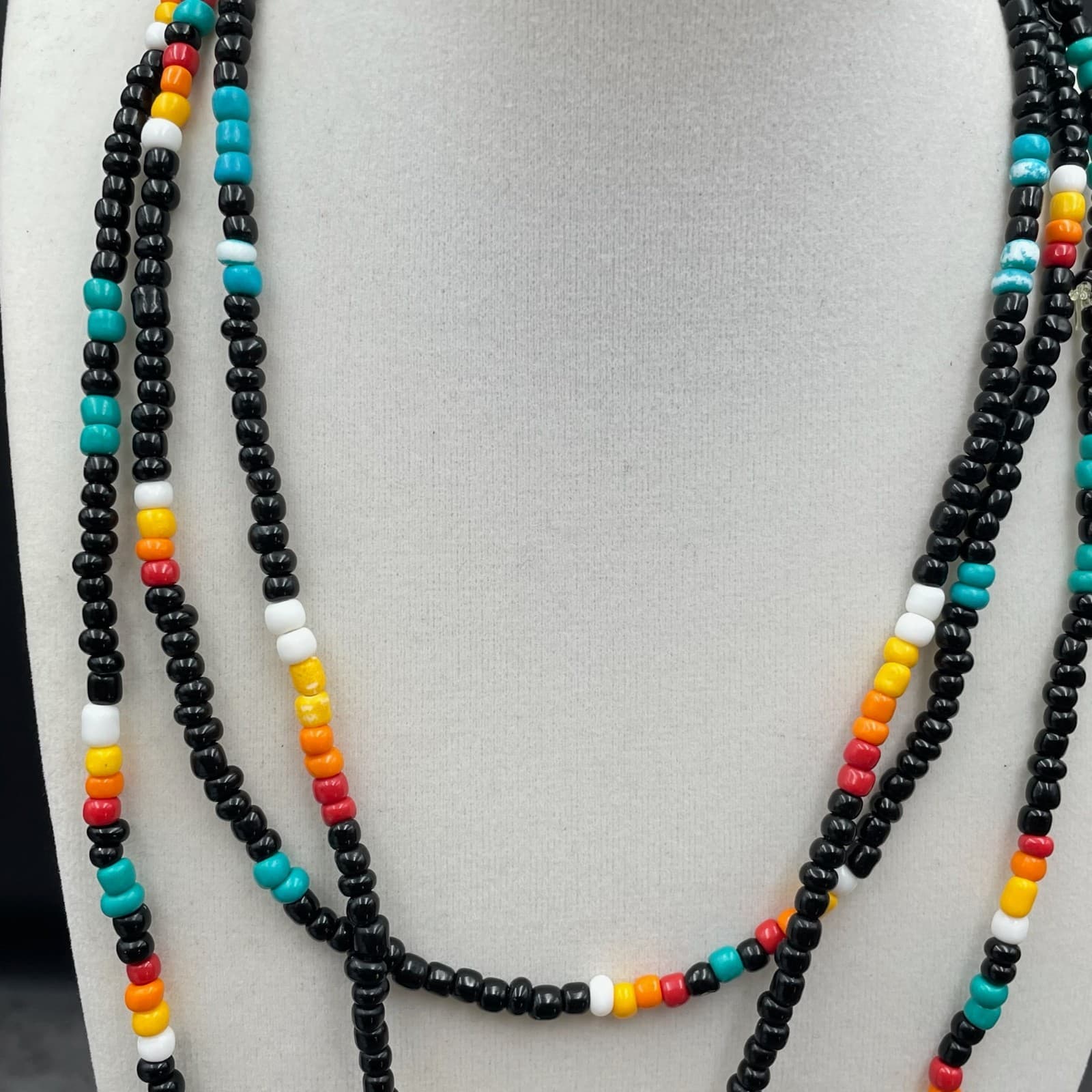 Black Teal American Native Glass Beads Multi-Strand Arrowhead Pendant Necklace - Thumbnail 3