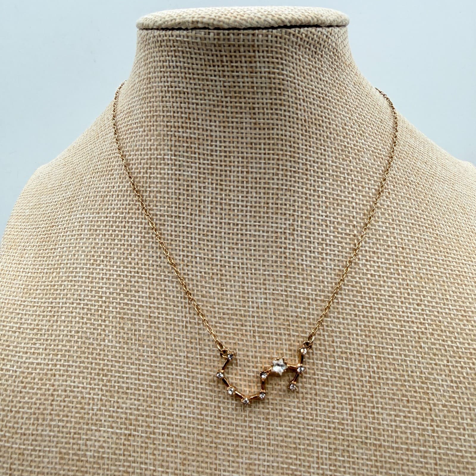 Vintage 90s Gold Tone Constellation Rhinestone Pendent Necklace Women's Jewelry - Thumbnail 8