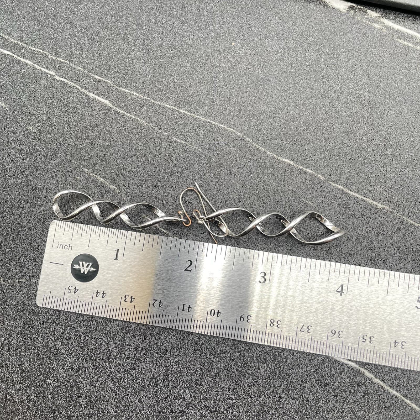 Silver Tone Twisted Ribbon Dangle Earrings Modern Minimalist Chic - Thumbnail 5