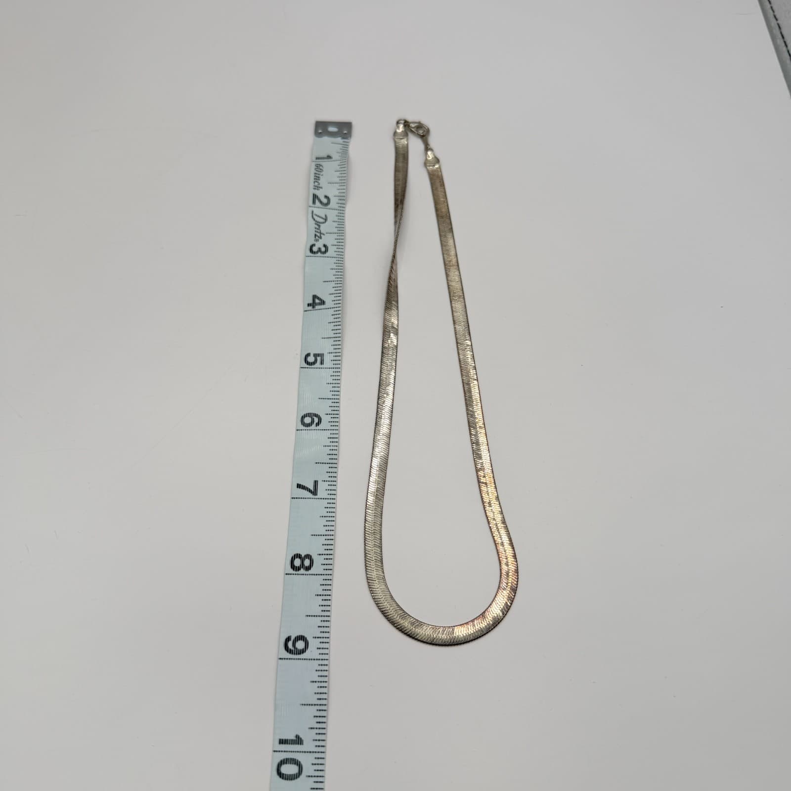 Vintage 80s Silver Tone Herringbone Snake Chain Necklace Korea Flat Link Jewelry - Thumbnail 10