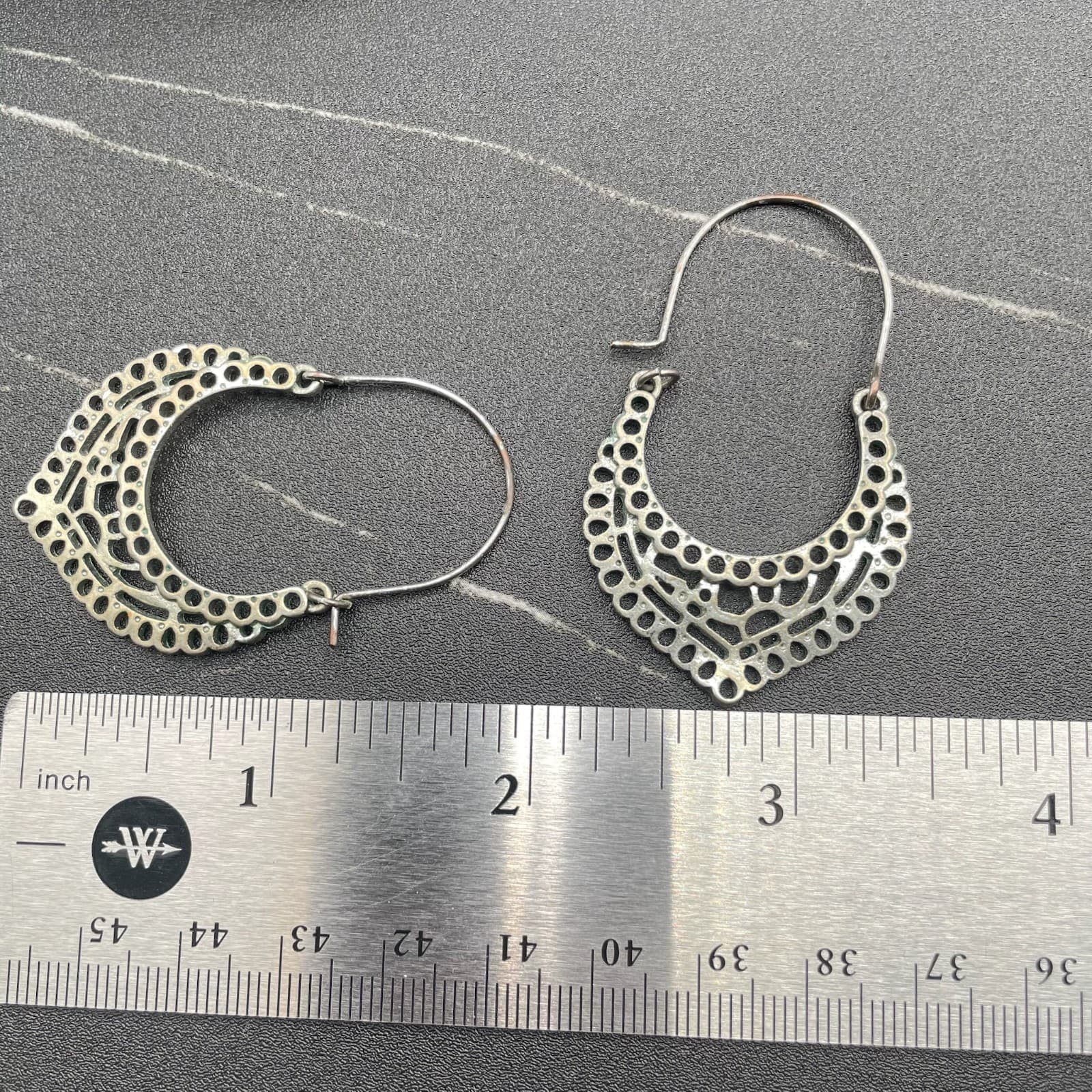 Silver Tone Filigree Crescent Hoop Earrings Boho Cutout Style - Thumbnail 8