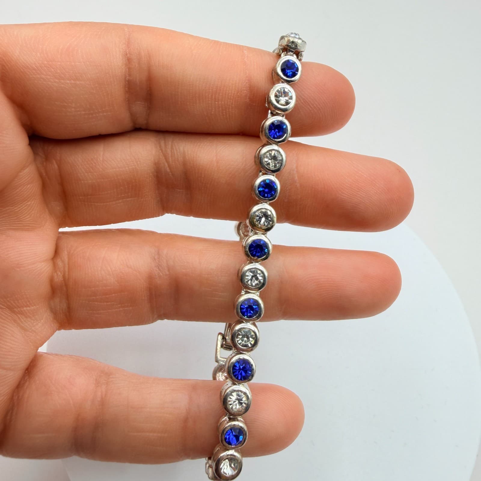 Vintage 90s Silver Tone Rhinestone Tennis Bracelet Women's Classic Jewelry - Thumbnail 8