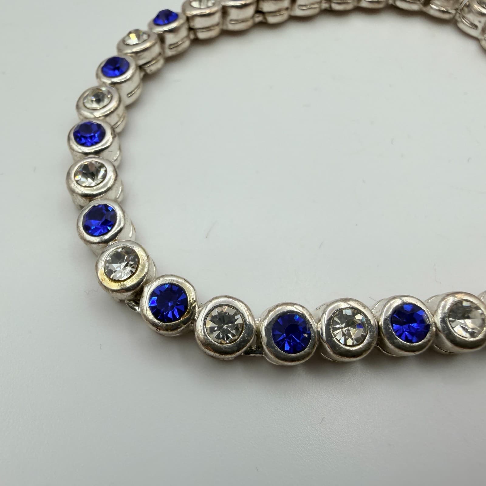 Vintage 90s Silver Tone Rhinestone Tennis Bracelet Women's Classic Jewelry - Thumbnail 4