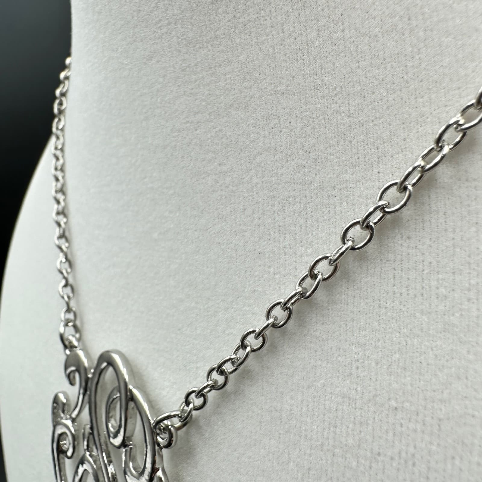 Vintage Rhinestone Silver-Tone 'S' Monogram Tassel Drop Fashion Pendant Necklace - Thumbnail 5