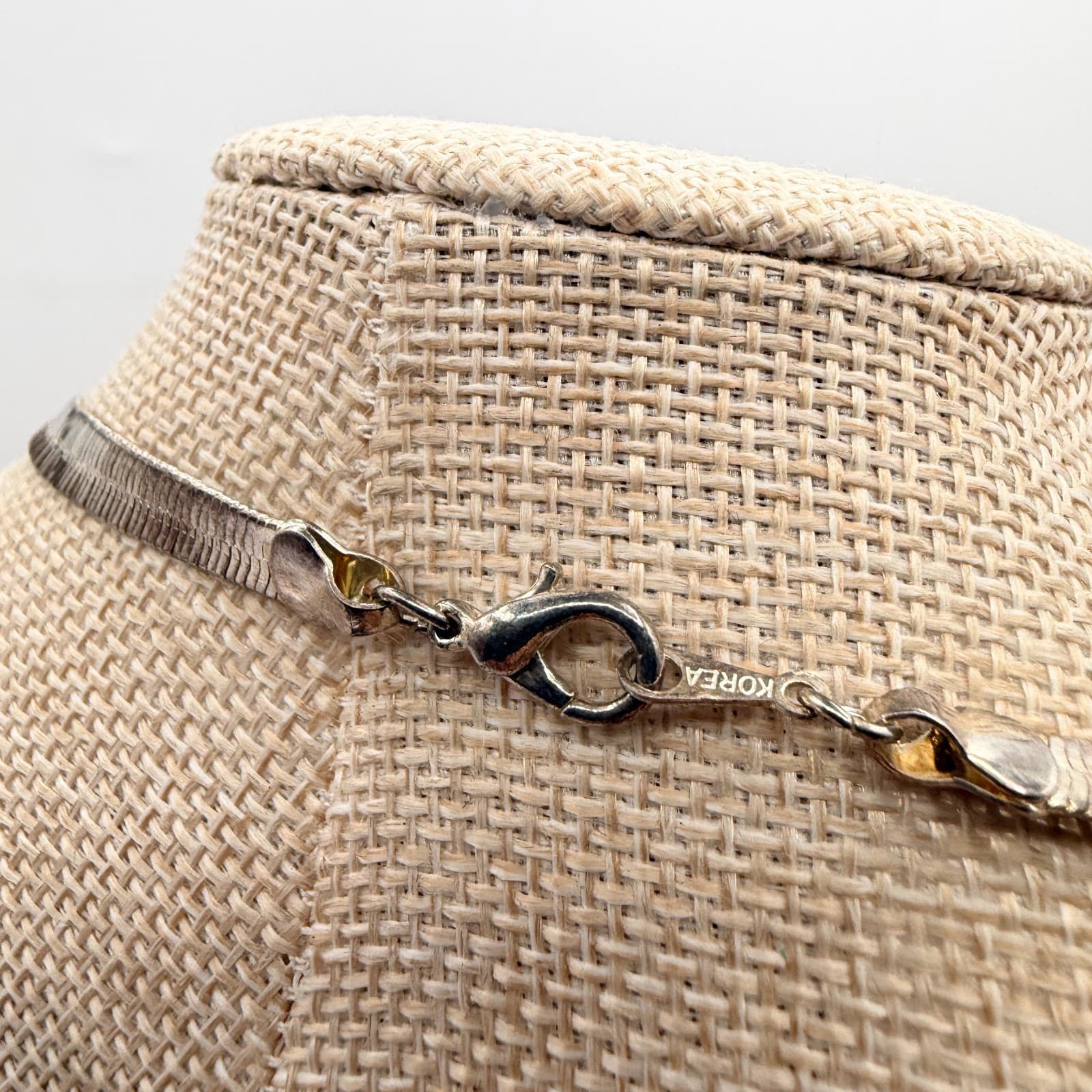 Vintage 80s Silver Tone Herringbone Snake Chain Necklace Korea Flat Link Jewelry - Thumbnail 7