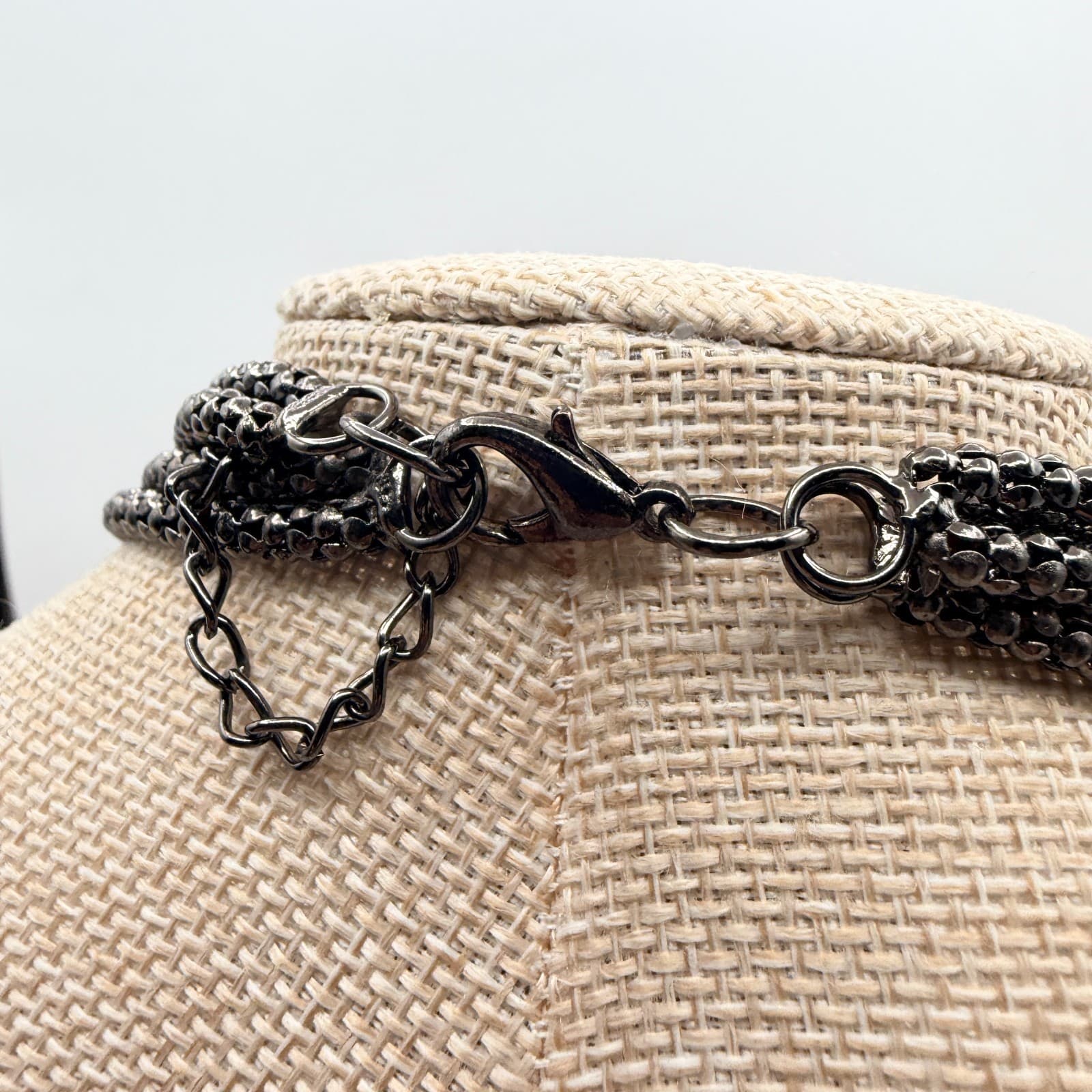 Vintage 90s Gunmetal Tone Multi Strand Rhinestone Knot Necklace Women's Jewelry - Thumbnail 8