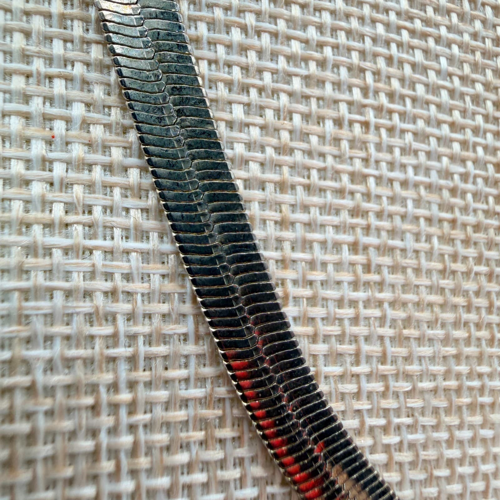 Vintage 80s Silver Tone Herringbone Snake Chain Necklace Korea Flat Link Jewelry - Thumbnail 4