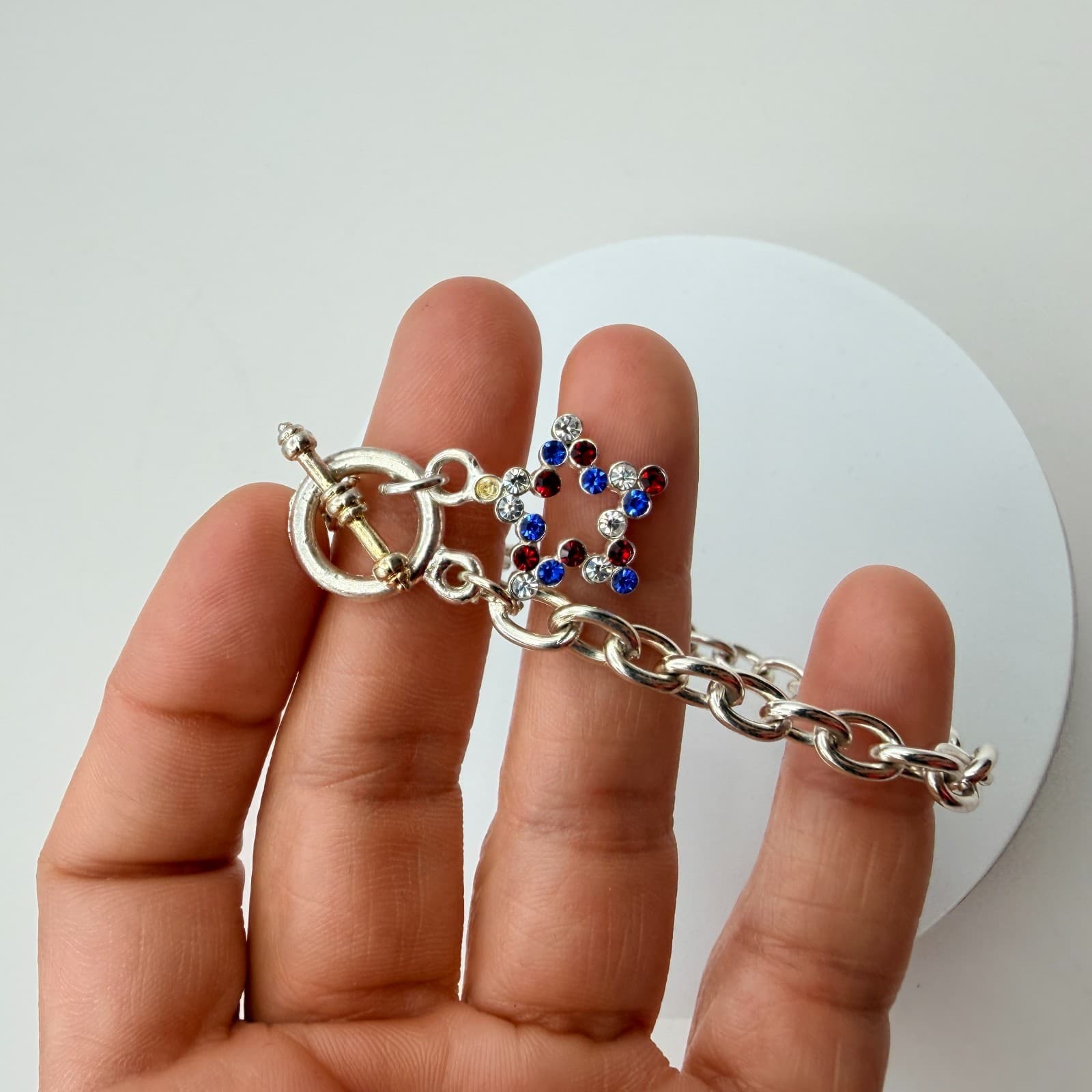 Vintage Y2K Silver Tone Rhinestone Star Charm Bracelet Women's Classic Jewelry - Thumbnail 7