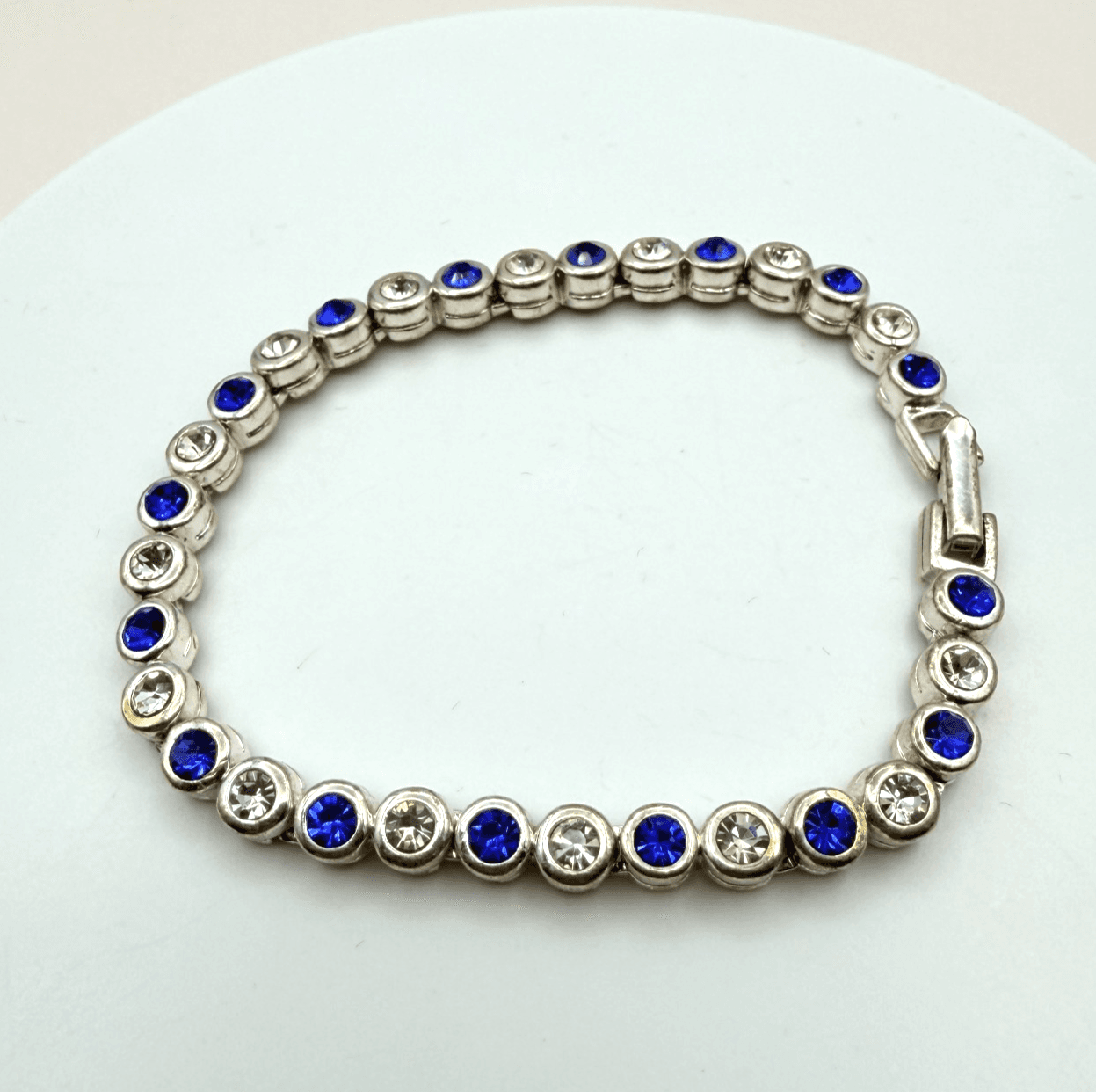 Vintage 90s Silver Tone Rhinestone Tennis Bracelet Women's Classic Jewelry - Image 1