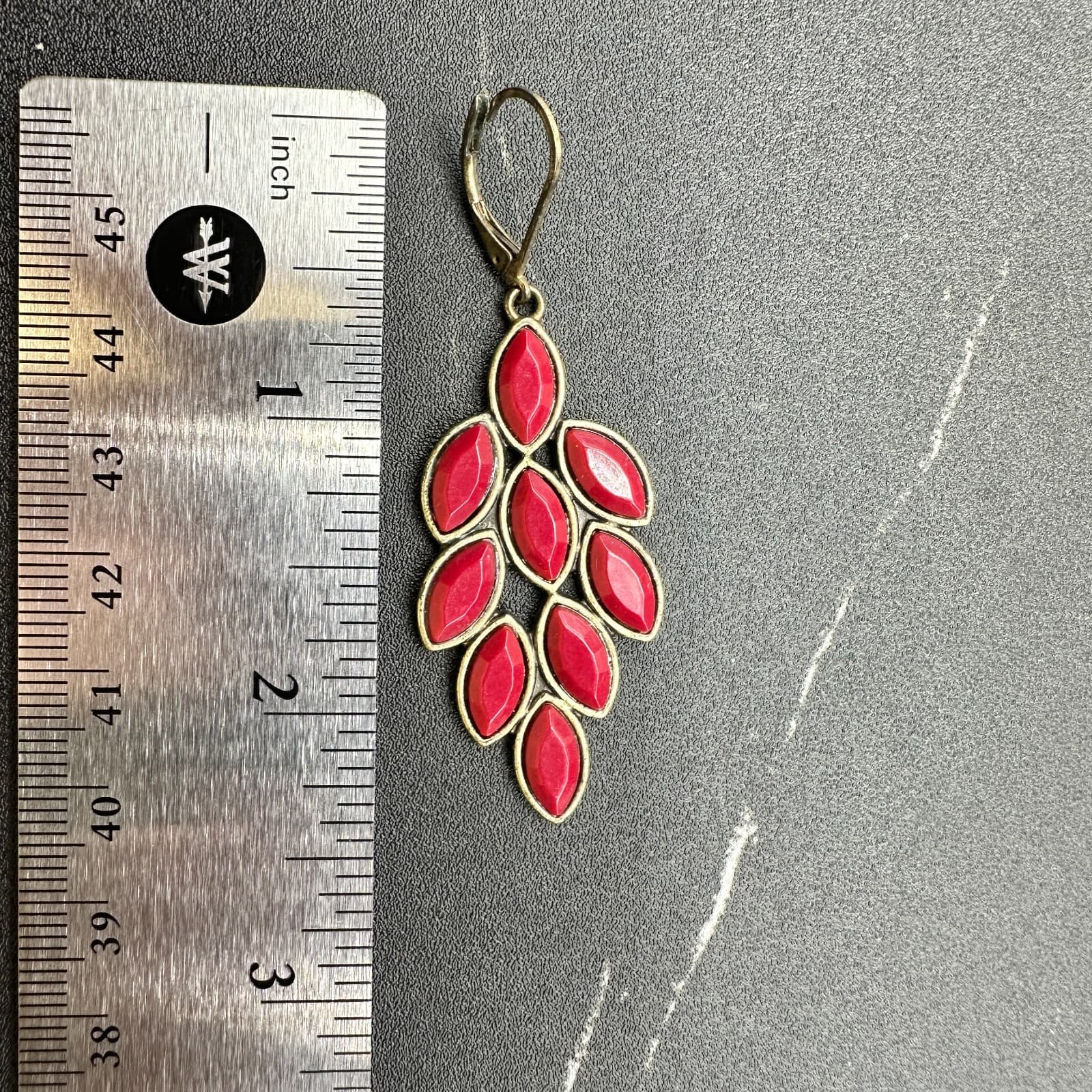 Vintage Women's Red Leaf Cabochon Bronze Metal Beauty Dangle/Drop Earrings - Thumbnail 11