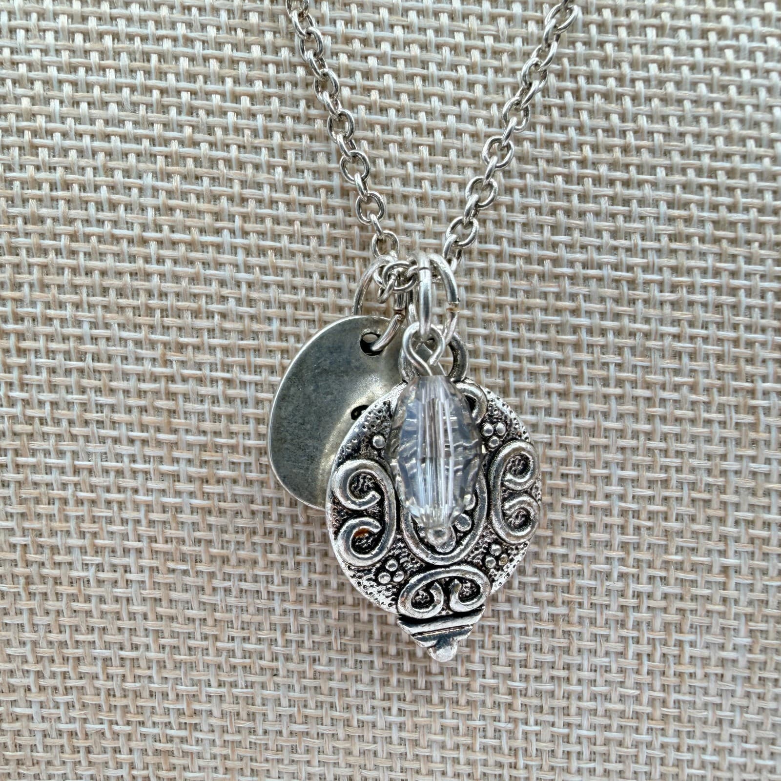 Vintage Y2K Silver Tone Initial A Filigree Medallion Pendant Necklace Jewelry - Thumbnail 4