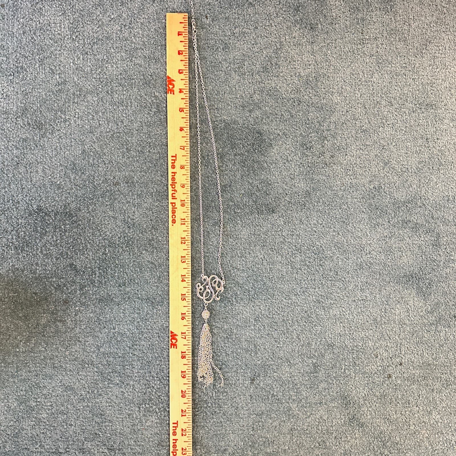 Vintage Rhinestone Silver-Tone 'S' Monogram Tassel Drop Fashion Pendant Necklace - Thumbnail 7