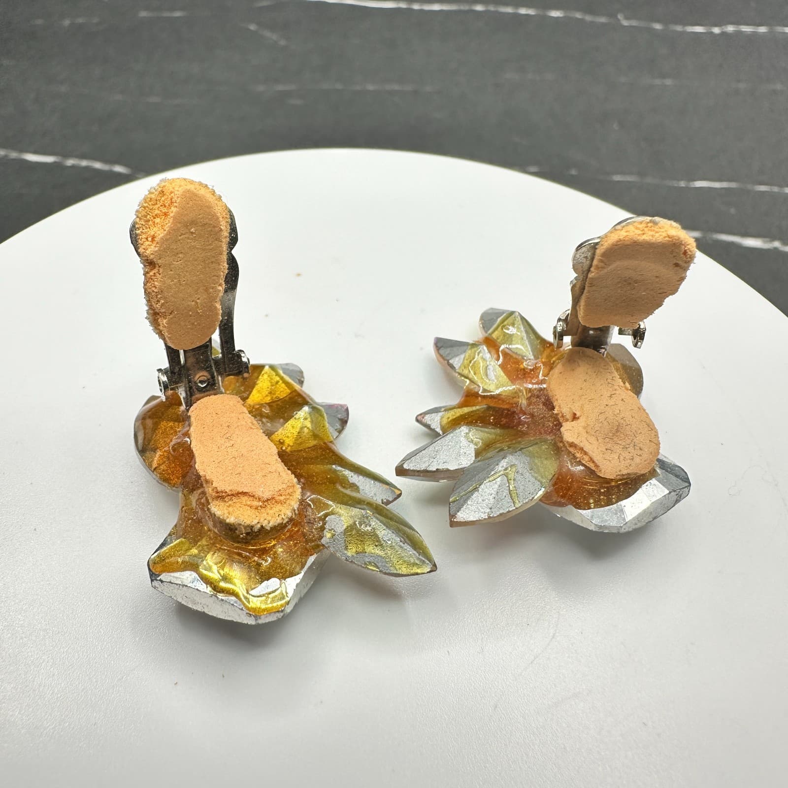 Vintage Handmade Women's Clear Crystal Clip On Beauty Fashion Stud Earrings - Thumbnail 6