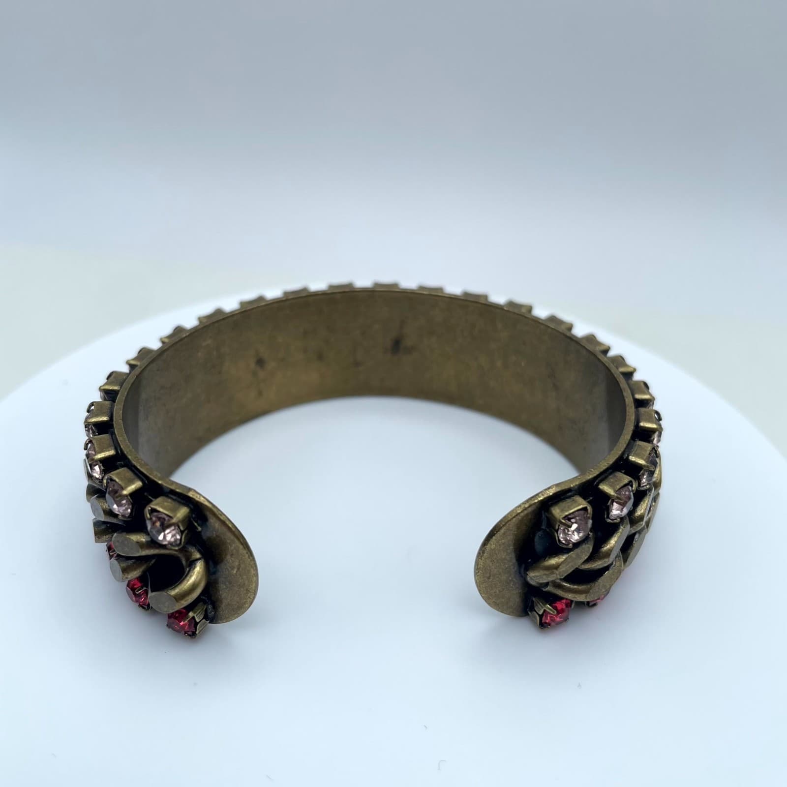 Vintage Gold-Tone Classic Fashion Pronge Faceted Rhinestone Beaded Cuff Bracelet - Thumbnail 3