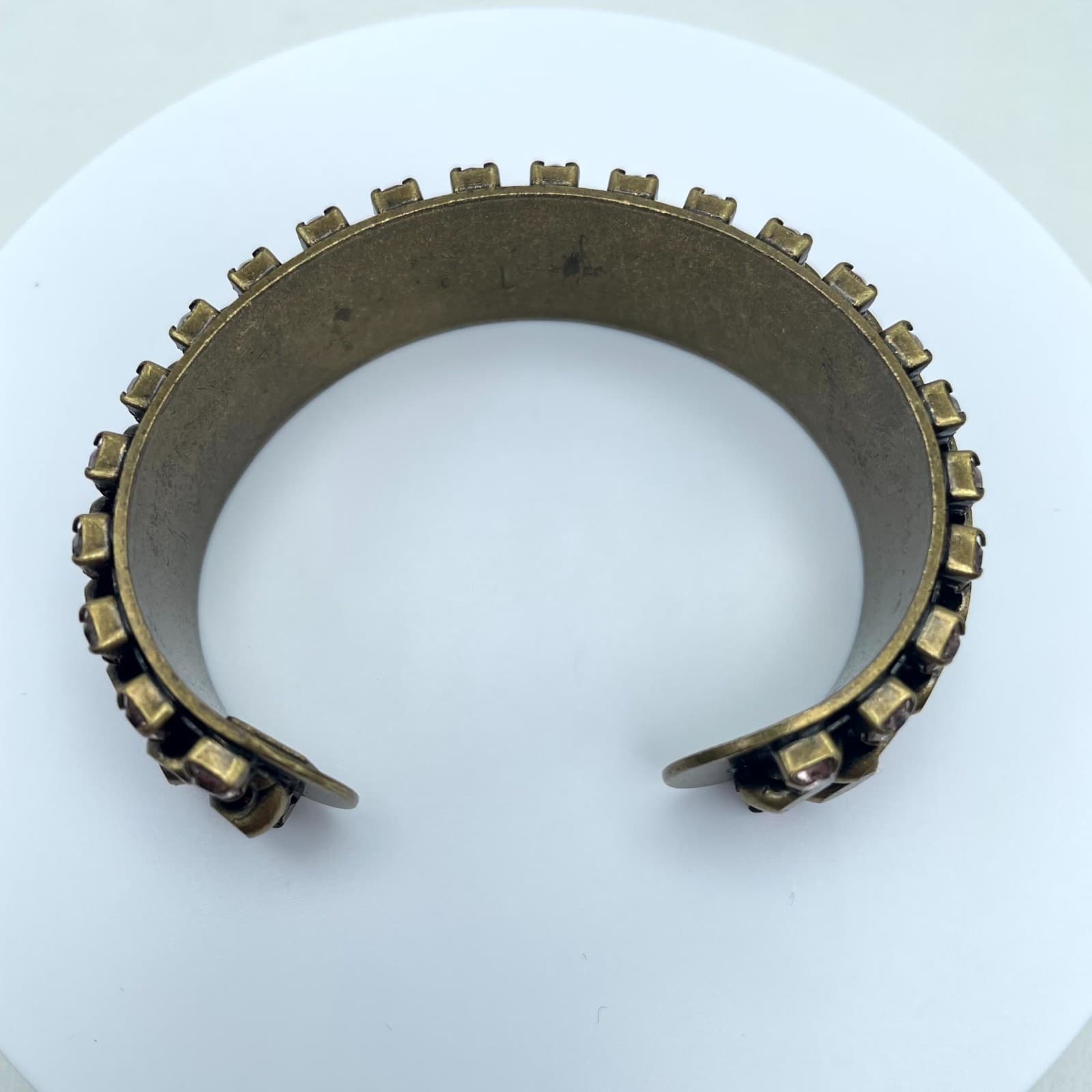 Vintage Gold-Tone Classic Fashion Pronge Faceted Rhinestone Beaded Cuff Bracelet - Thumbnail 4