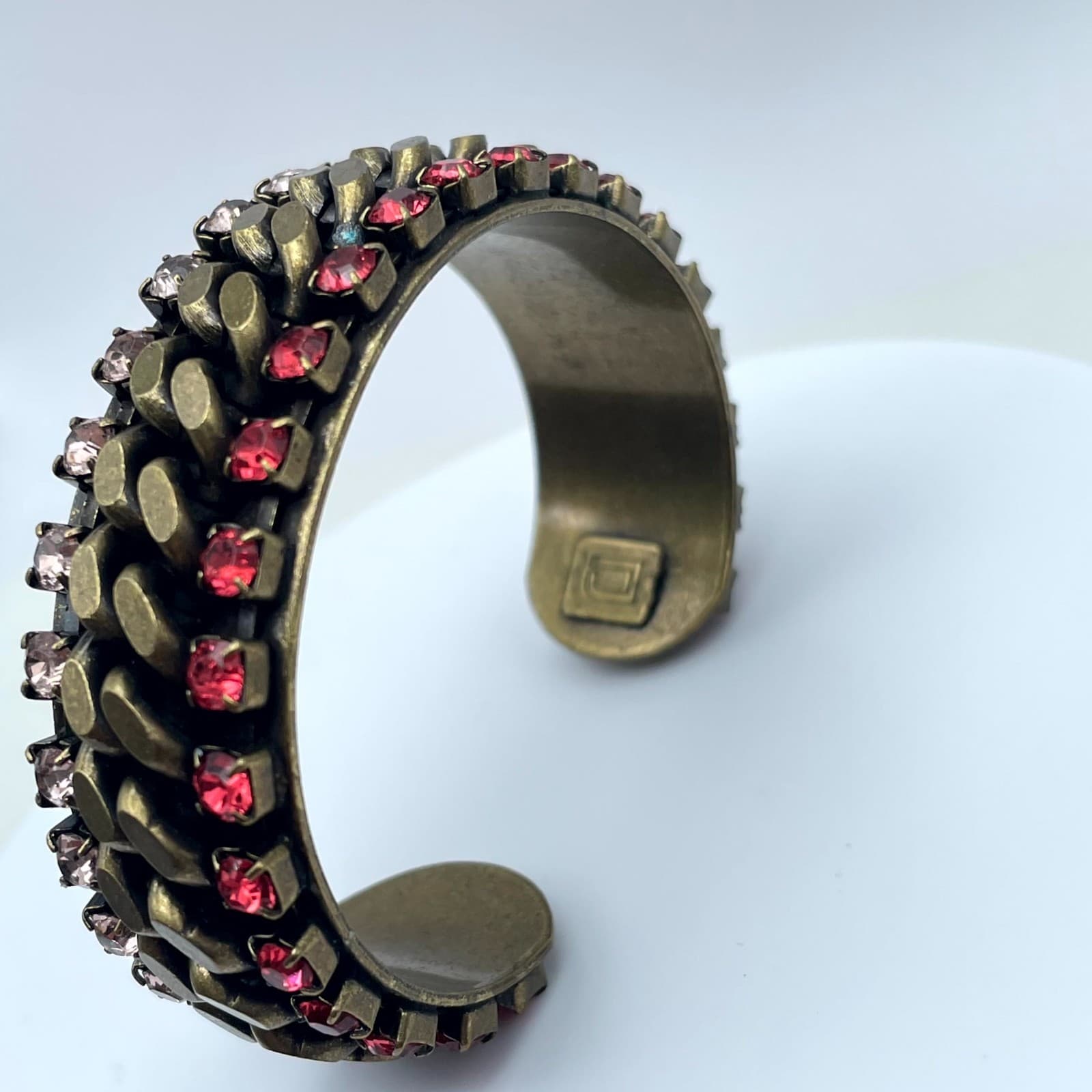 Vintage Gold-Tone Classic Fashion Pronge Faceted Rhinestone Beaded Cuff Bracelet - Thumbnail 9