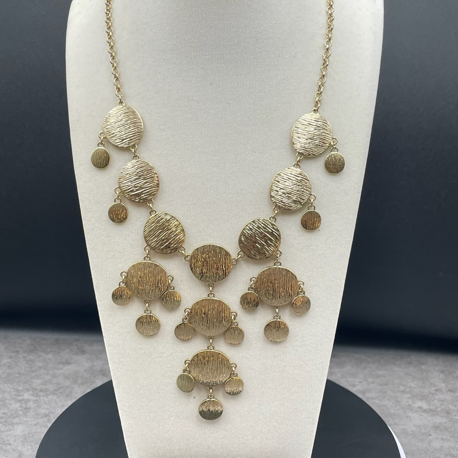 Tribal Gold-Tone Bohemian Round Link Chain Hammered Disc Bib Statement Necklace - Image 1