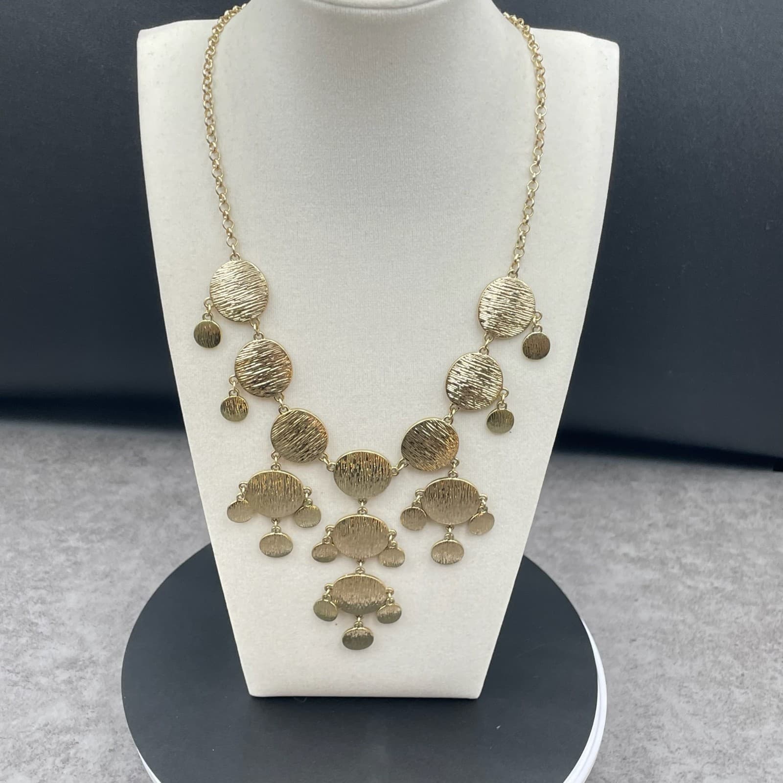 Tribal Gold-Tone Bohemian Round Link Chain Hammered Disc Bib Statement Necklace - Thumbnail 2