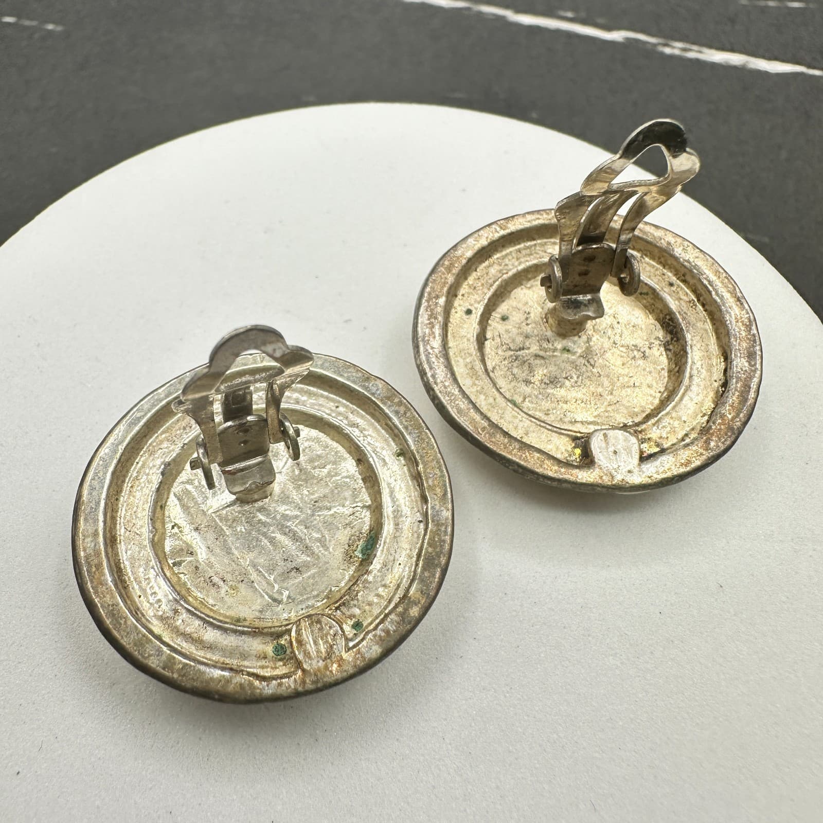 Vintage Handmade Women's Beige Anchor Enamel Clip On Fashion Stud Earrings - Thumbnail 5