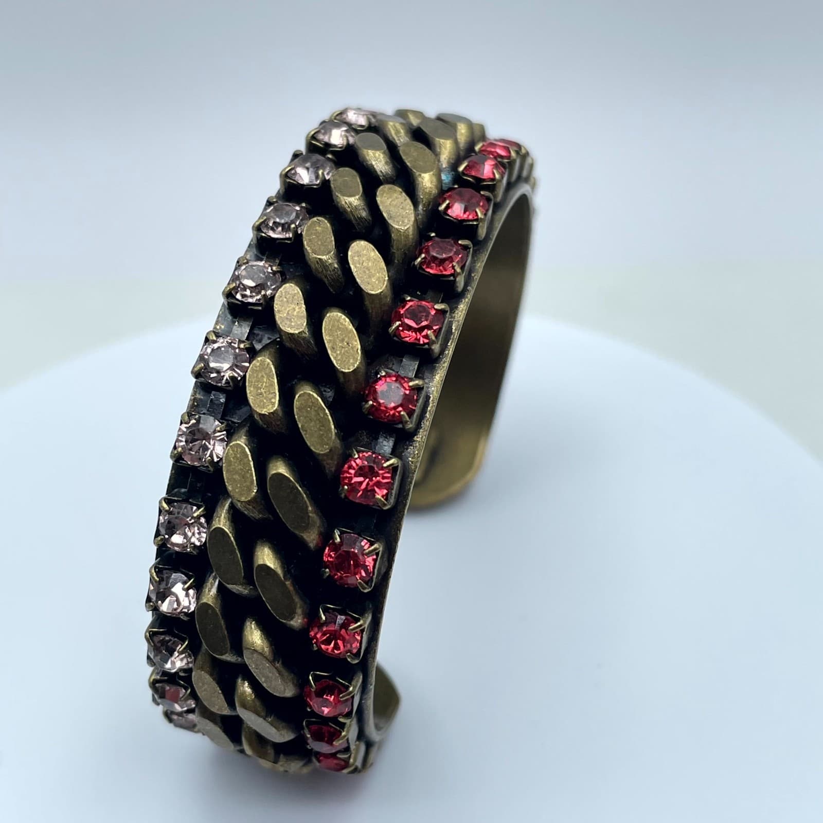 Vintage Gold-Tone Classic Fashion Pronge Faceted Rhinestone Beaded Cuff Bracelet - Thumbnail 7