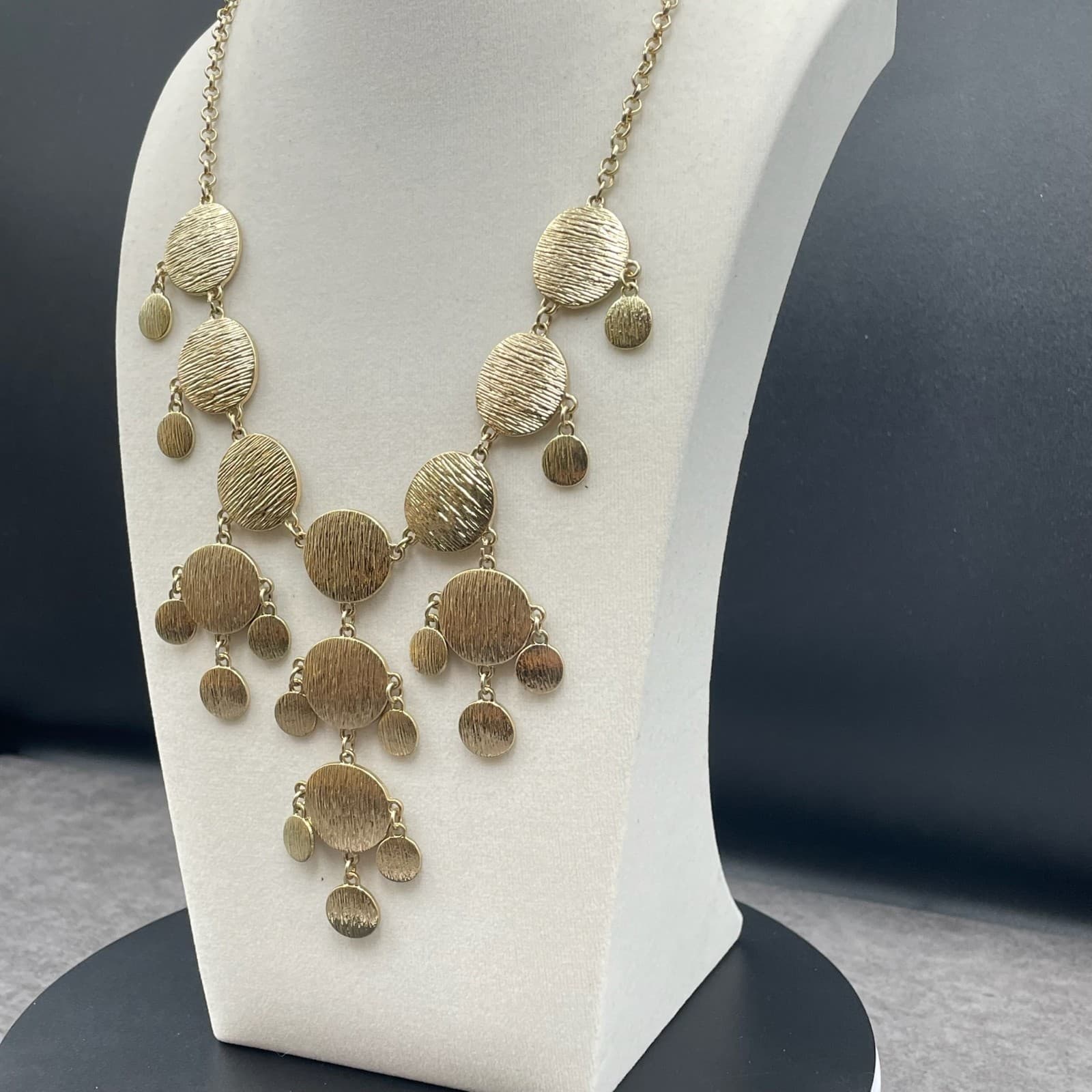 Tribal Gold-Tone Bohemian Round Link Chain Hammered Disc Bib Statement Necklace - Thumbnail 7