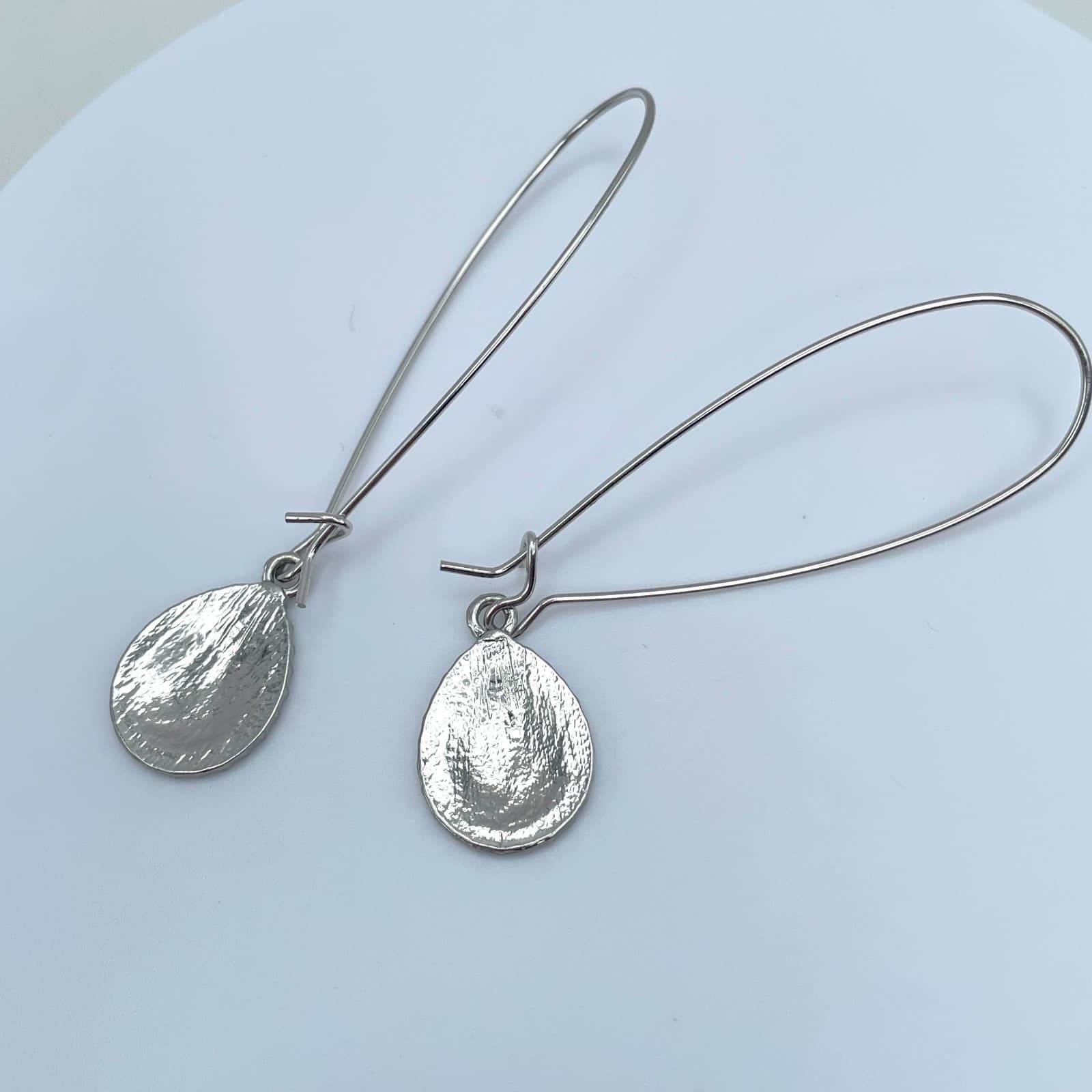 Vintage 90s Silver Tone Teardrop Dangle Earrings Glitter Clear Rhinestone - Thumbnail 3