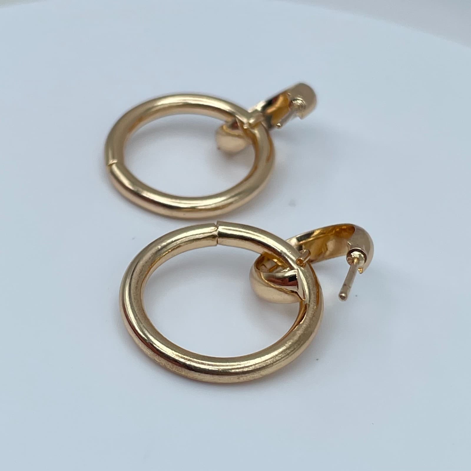 Vintage 90s Gold Tone Interlocking Double Hoop Dangle Earrings Women's Jewelry - Thumbnail 6