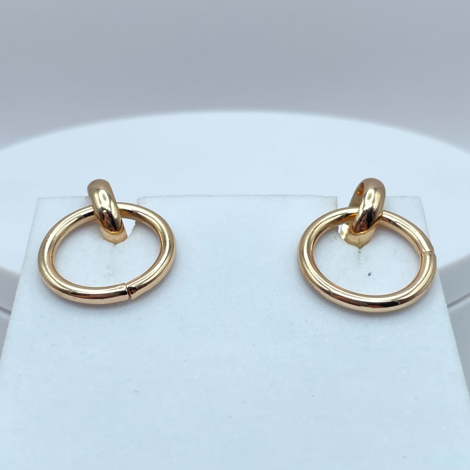 Vintage 90s Gold Tone Interlocking Double Hoop Dangle Earrings Women's Jewelry - Thumbnail 3