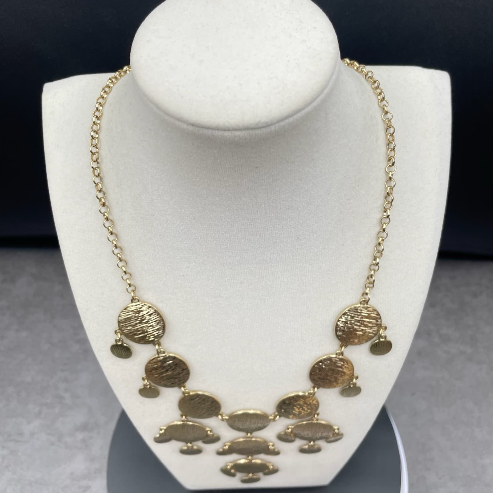 Tribal Gold-Tone Bohemian Round Link Chain Hammered Disc Bib Statement Necklace - Thumbnail 9