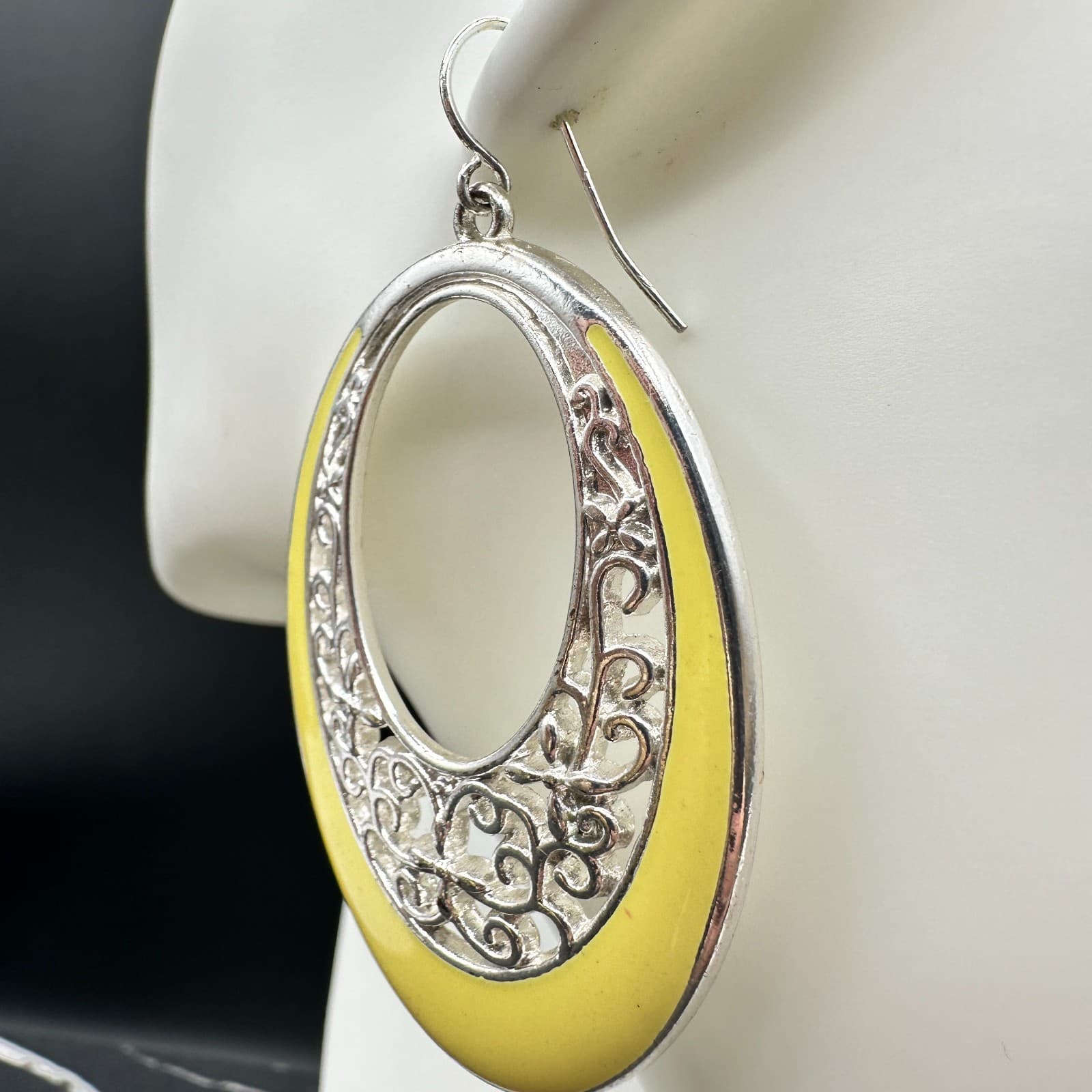 Vintage Women's Silver Tone Orchard Bliss Yellow Beauty Dangle/Drop Earrings - Thumbnail 6