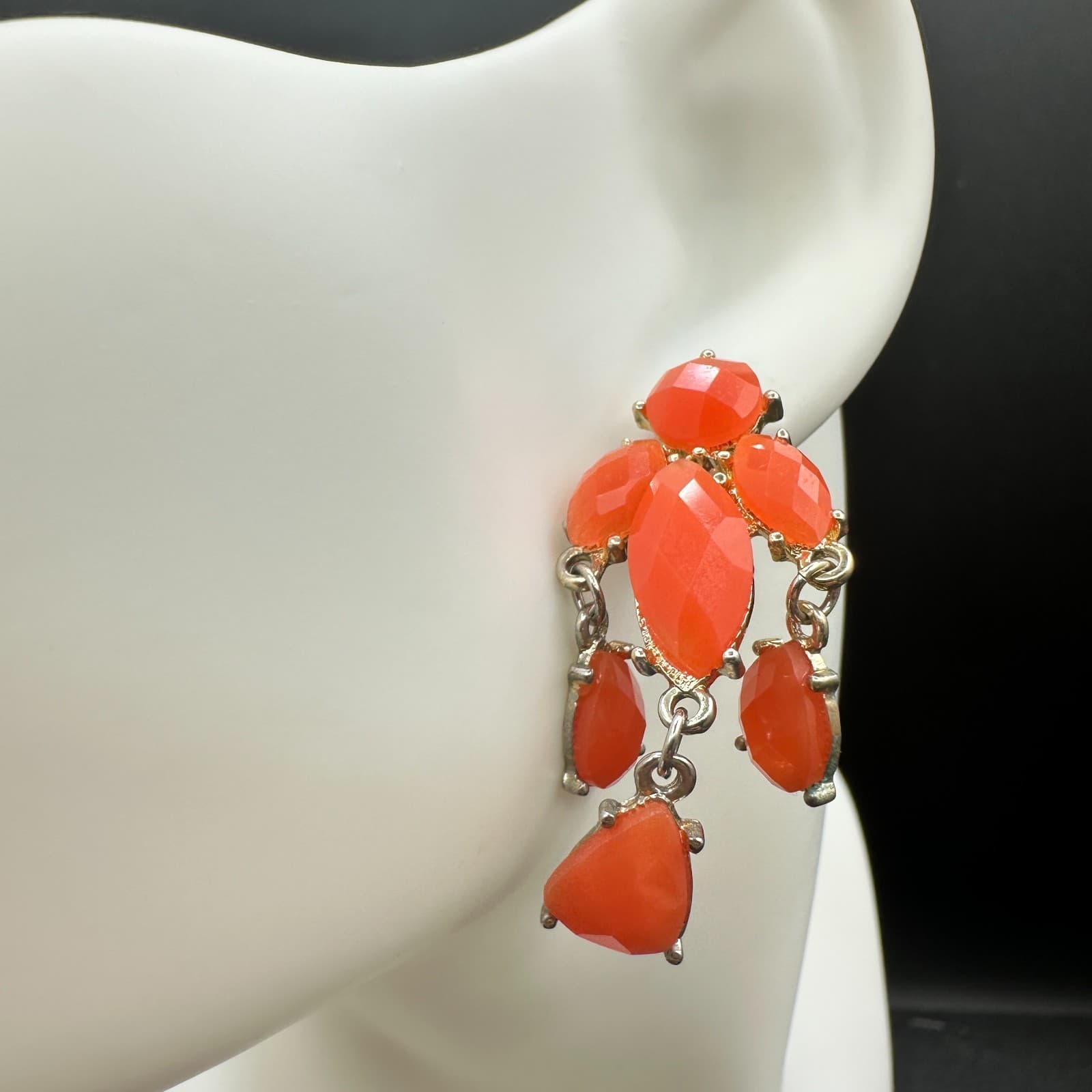Vintage Handmade Women's Orange Leaf Glass Beauty Fashion Dangle/Drop Earrings - Thumbnail 2