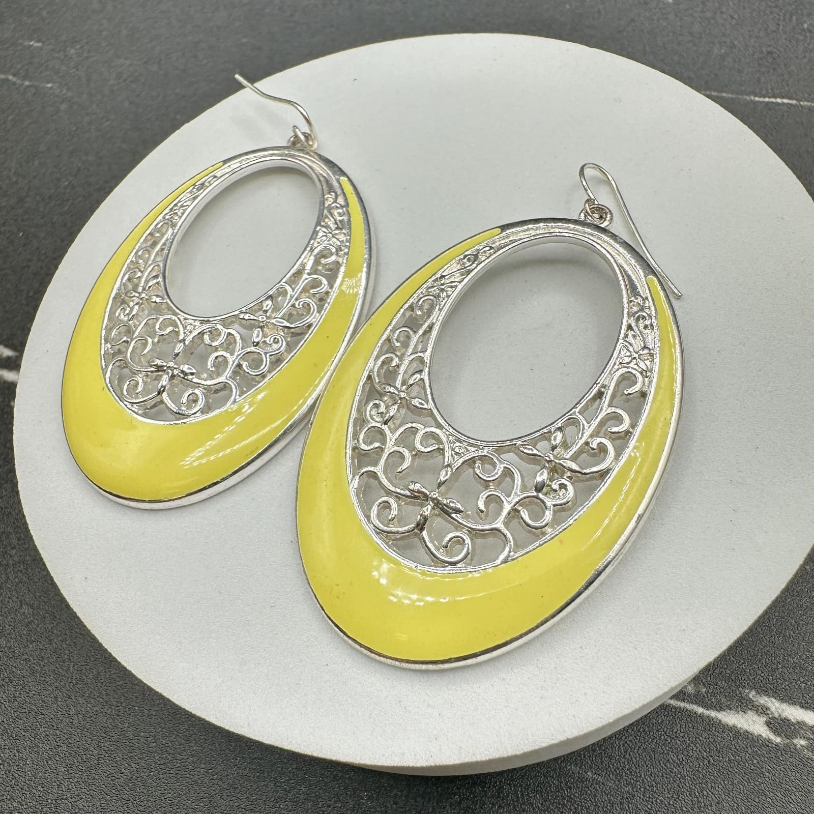 Vintage Women's Silver Tone Orchard Bliss Yellow Beauty Dangle/Drop Earrings - Thumbnail 8