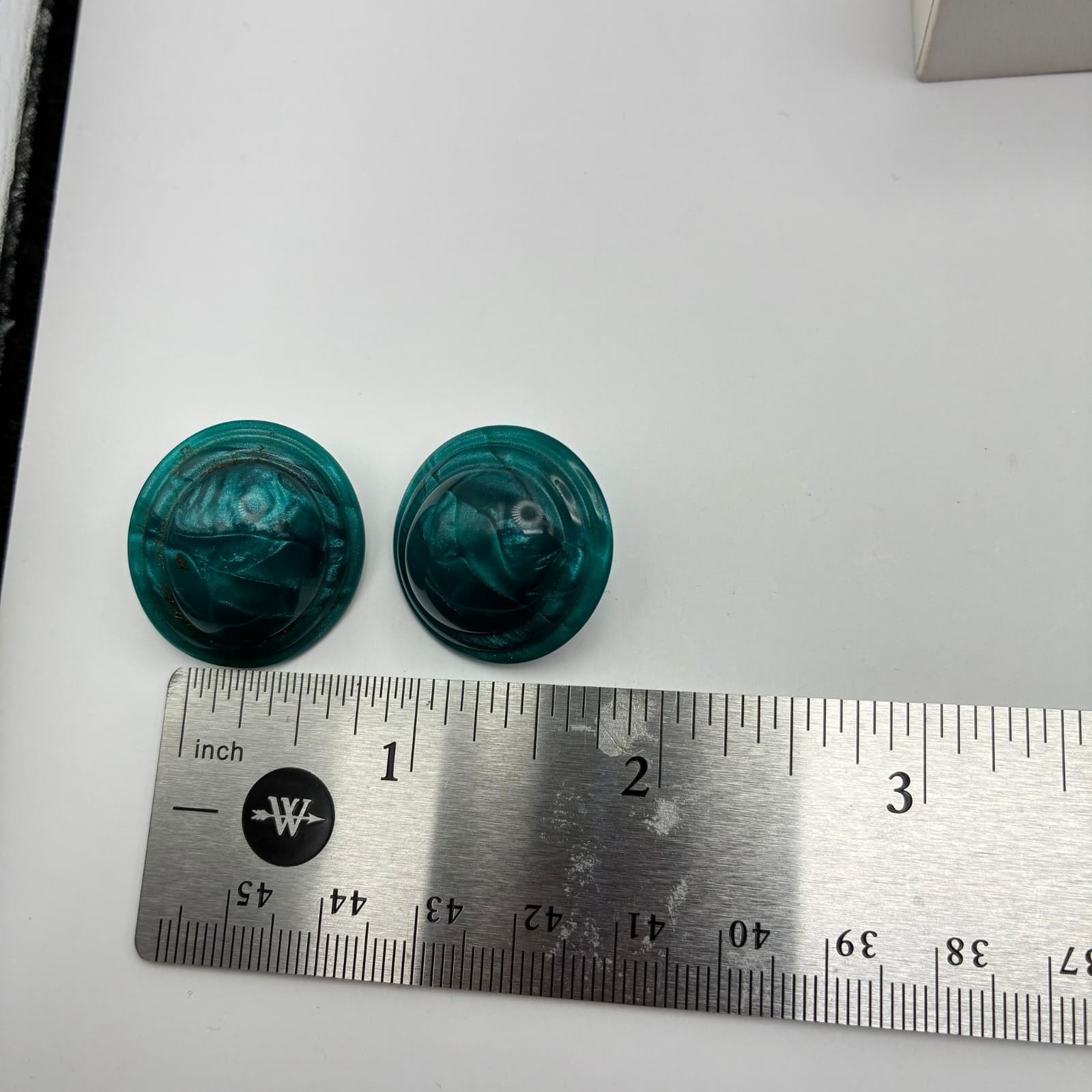 Vintage 90s Royal Green Round Studs Earrings Statement Women's Classic Jewelry - Thumbnail 8