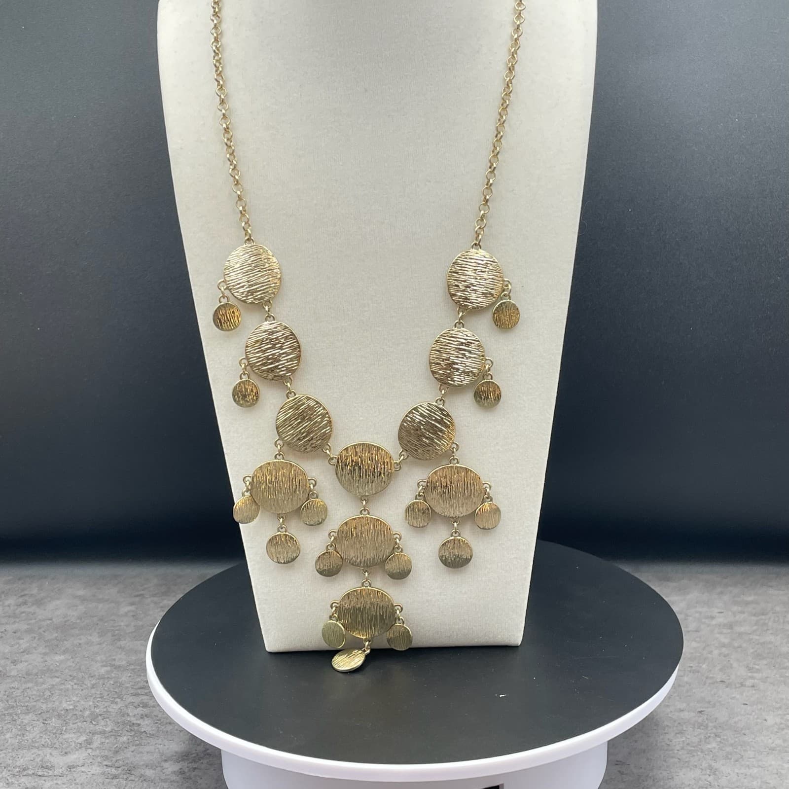 Tribal Gold-Tone Bohemian Round Link Chain Hammered Disc Bib Statement Necklace - Thumbnail 6