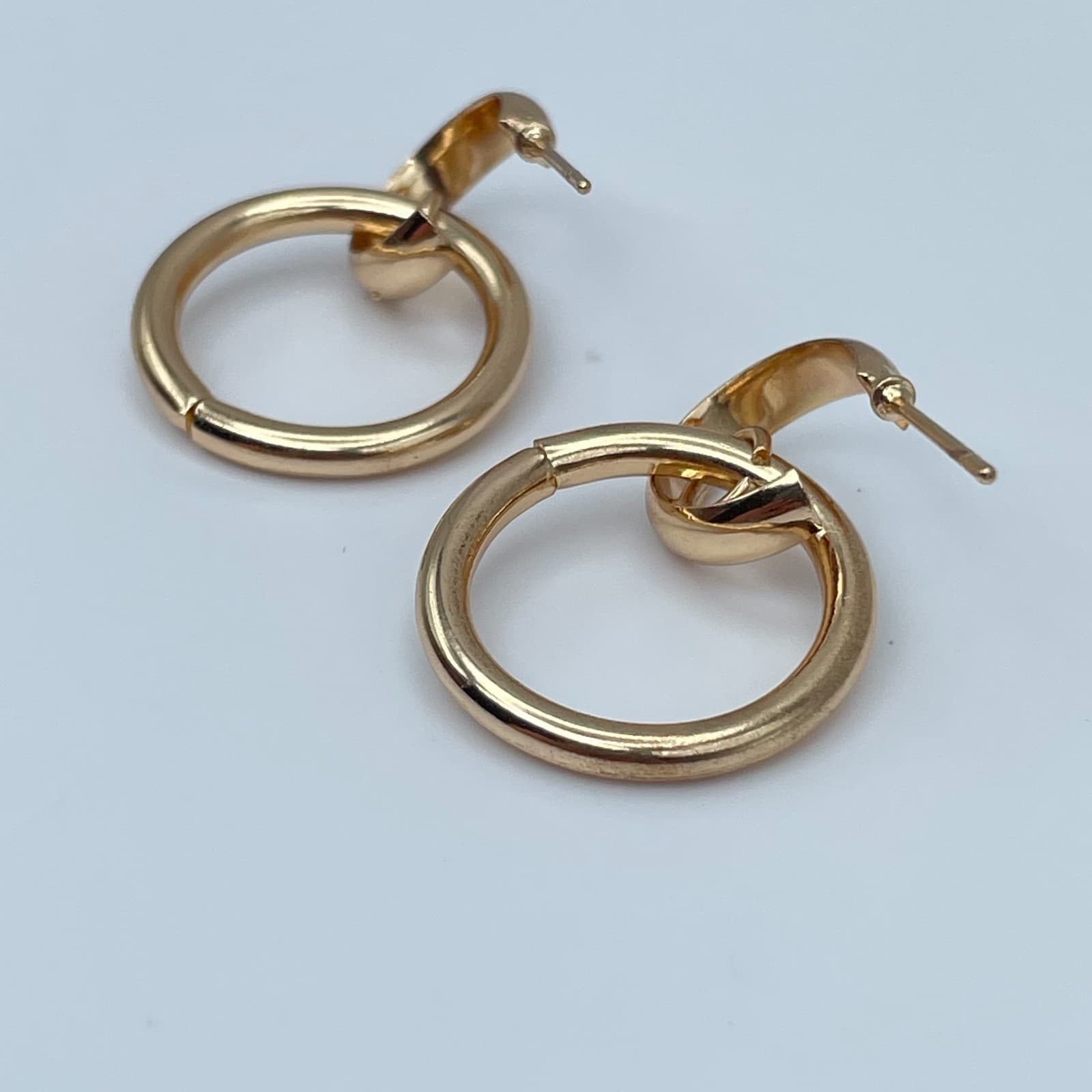 Vintage 90s Gold Tone Interlocking Double Hoop Dangle Earrings Women's Jewelry - Thumbnail 5